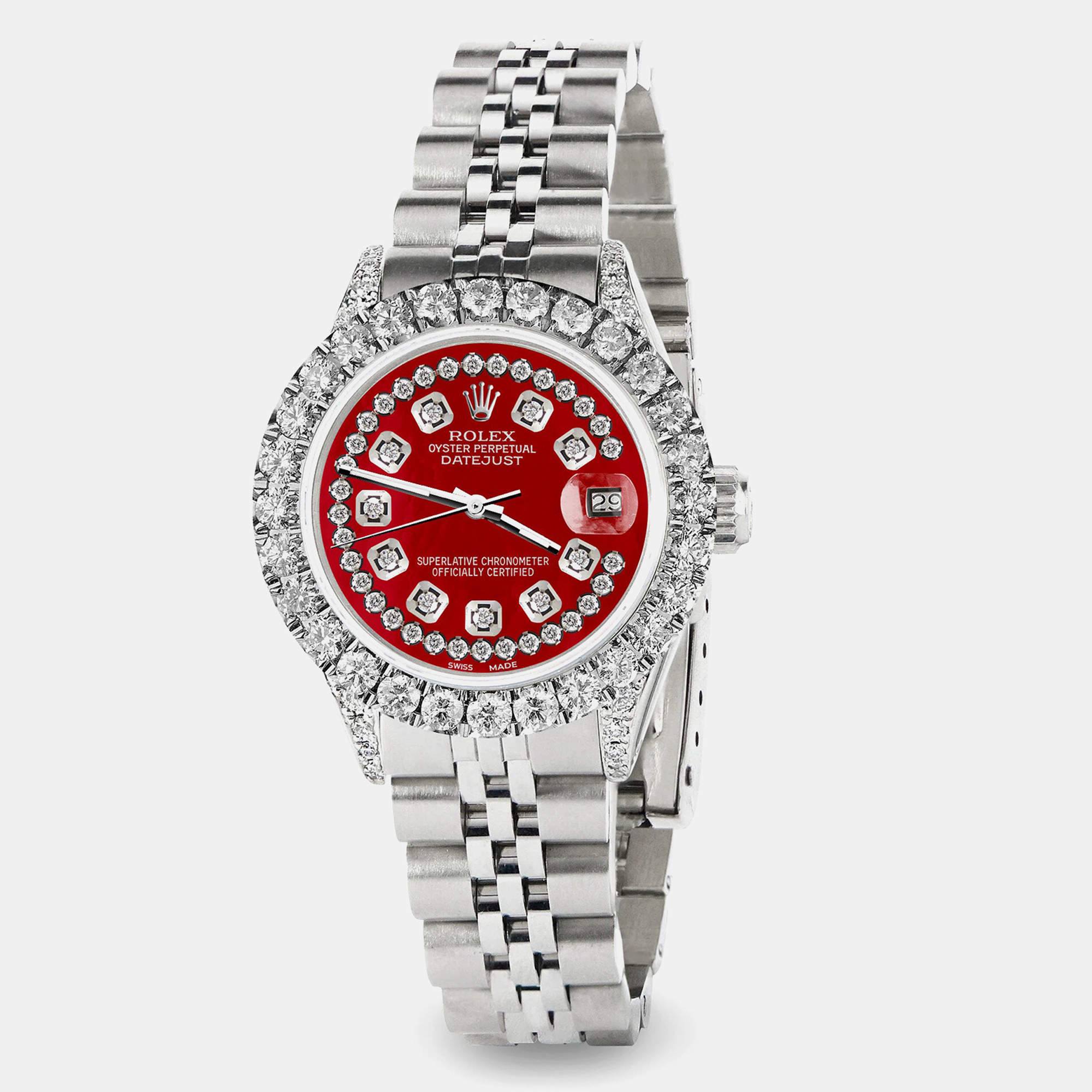 Rolex Custom Red MOP 2.35CT Diamond Stainless Steel Datejust  Automatic Women's Wristwatch 26mm