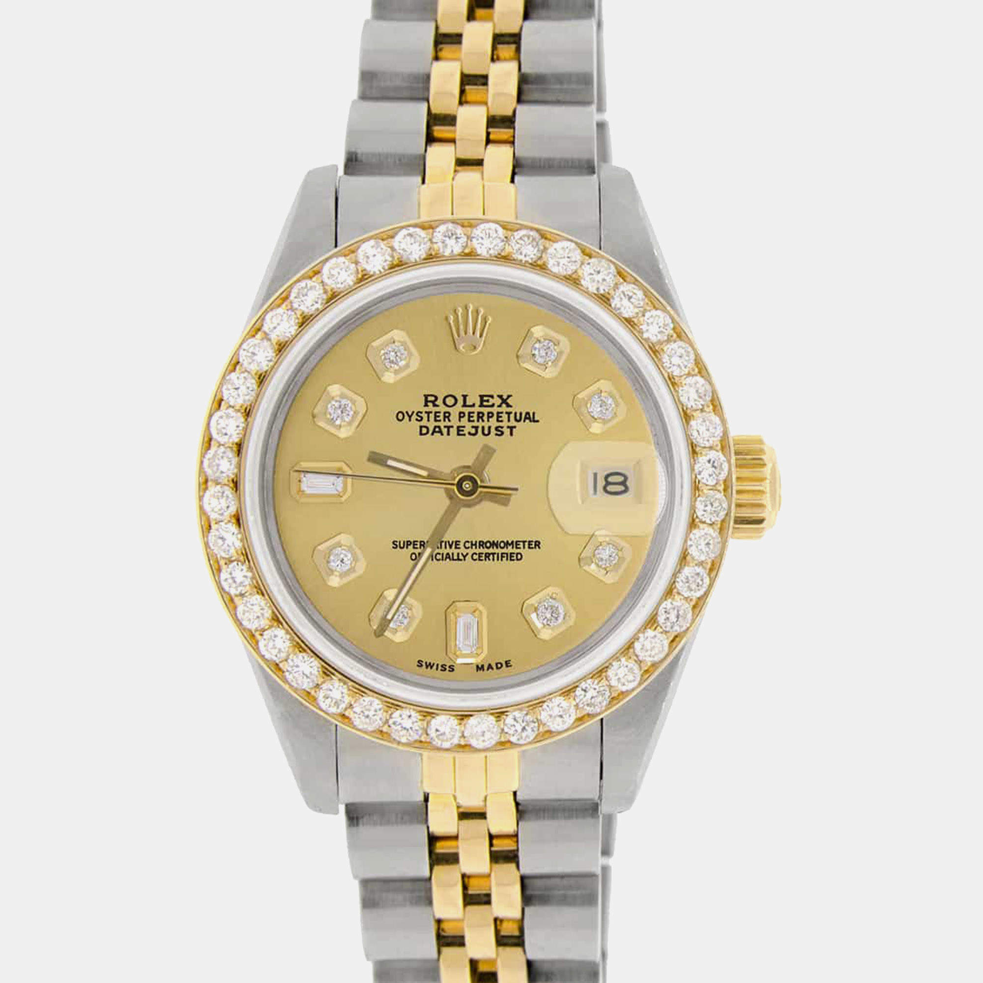 Rolex Custom Champagne Diamond 18K Yellow Gold Stainless Steel Datejust  Automatic Women's Wristwatch 26mm