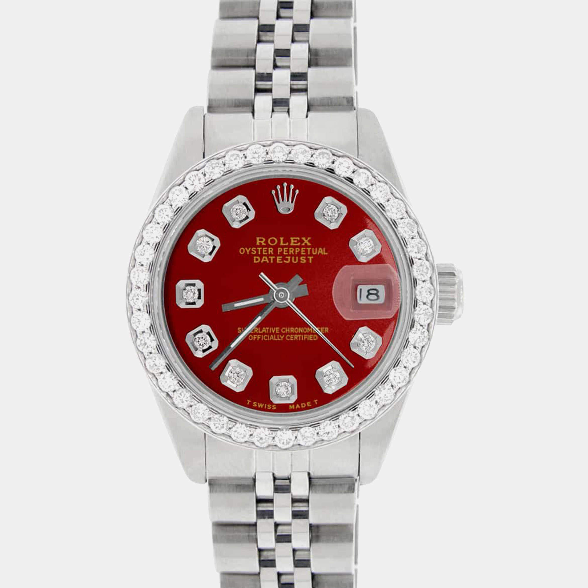 Rolex Customised Imperial Red Diamond Stainless Steel Datejust  Automatic Women's Wristwatch 26MM