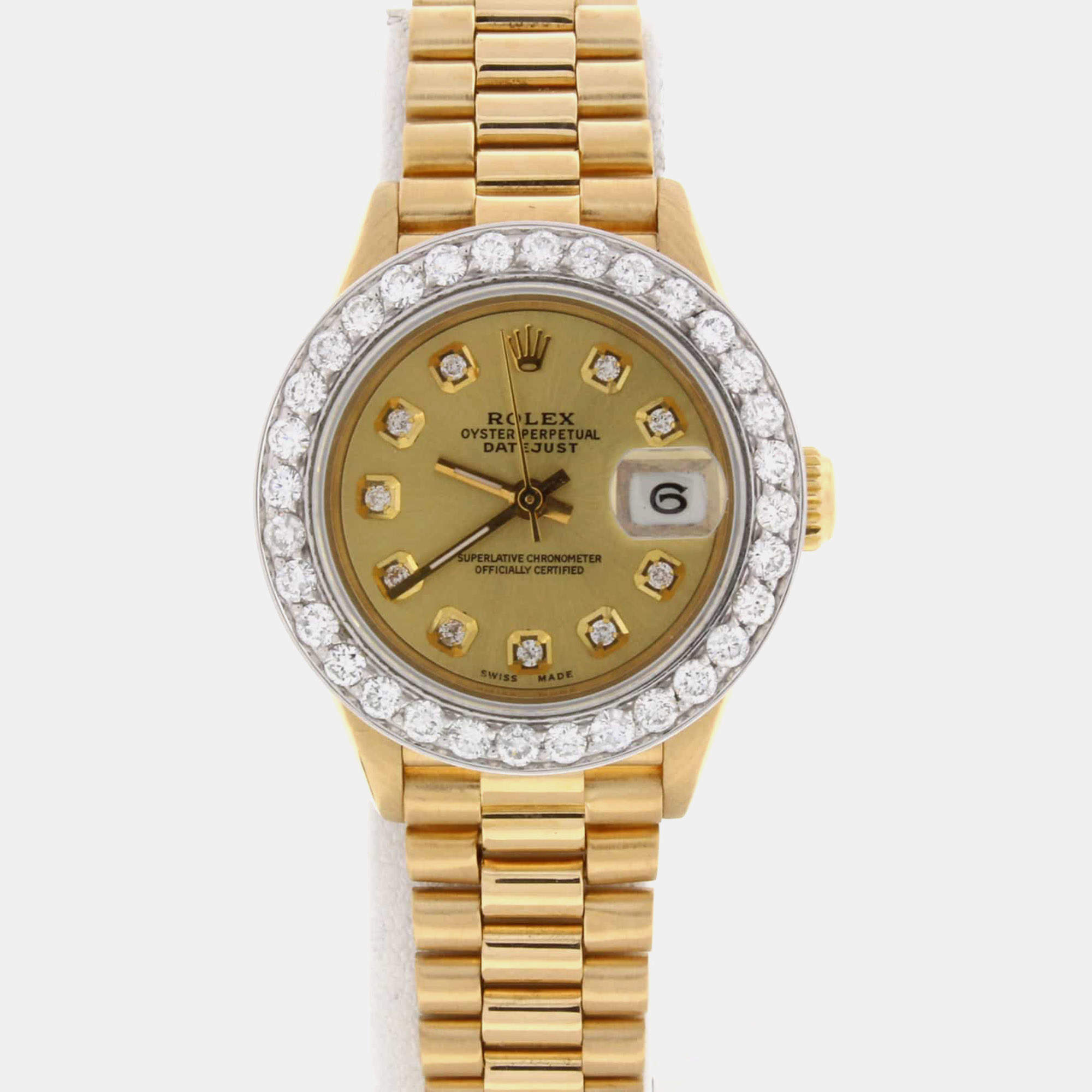 Rolex Customised  Diamond 18K Yellow Gold   Automatic Women's Wristwatch 26MM
