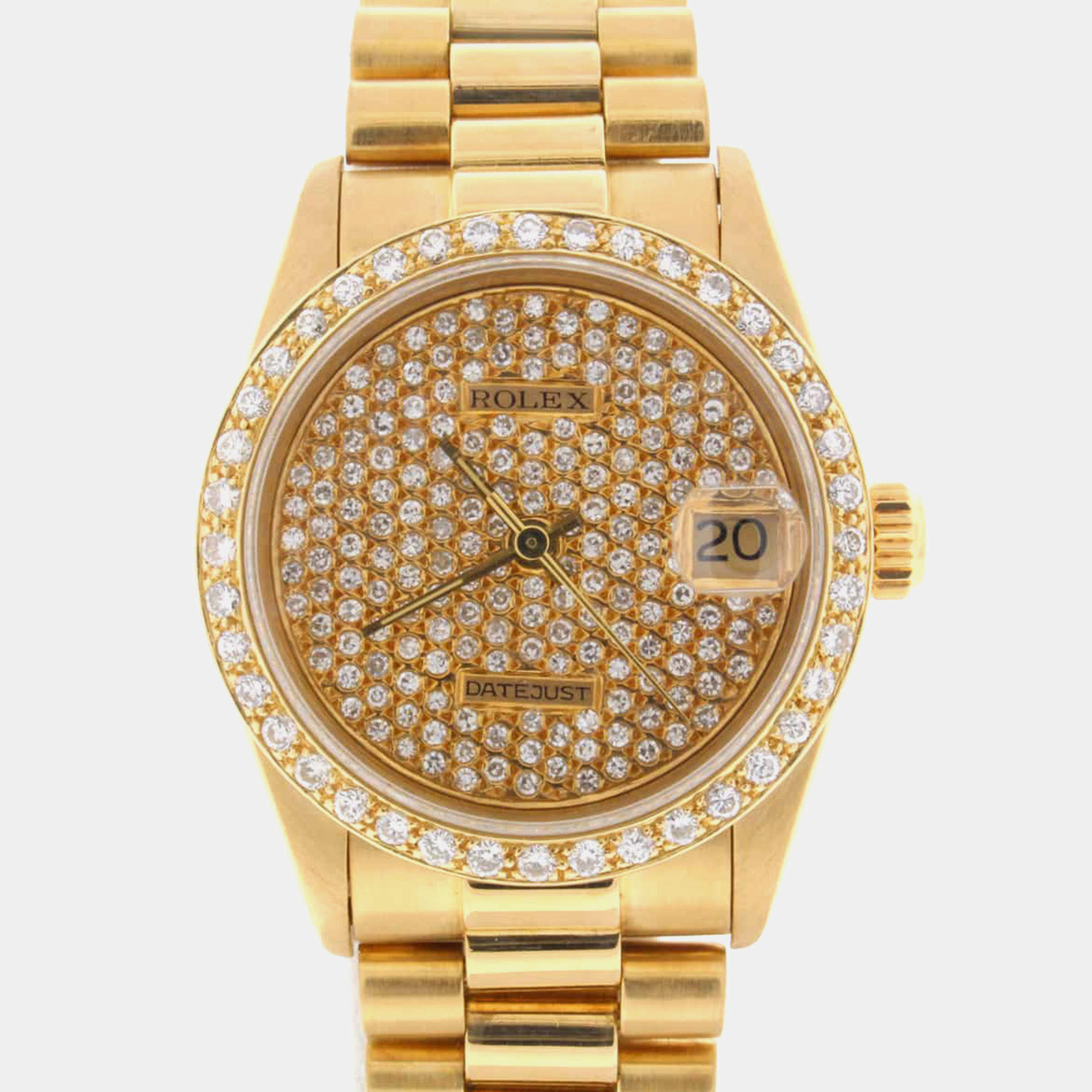 Rolex Customised  Diamond 18K Yellow Gold President Datejust  Automatic Women's Wristwatch 31MM