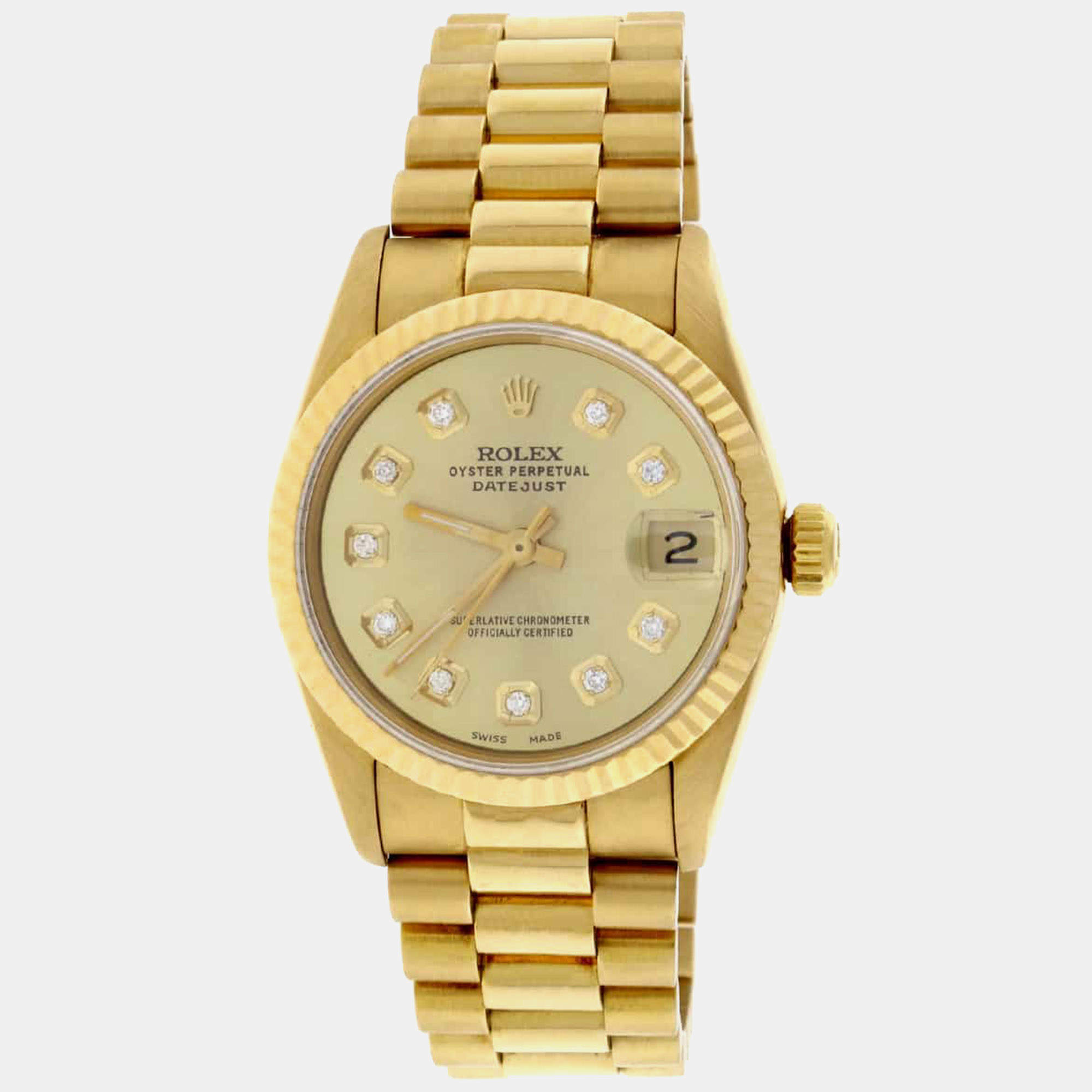Rolex Customised  18K Yellow Gold President Datejust 68278 Automatic Women's Wristwatch 31MM
