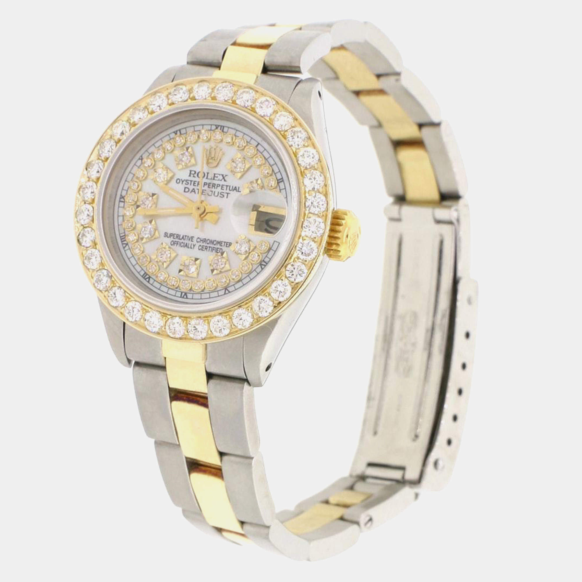 Rolex Customised White MOP 1.30CT Diamond 18K Yellow Gold Stainless Steel Datejust  Automatic Women's Wristwatch 26MM