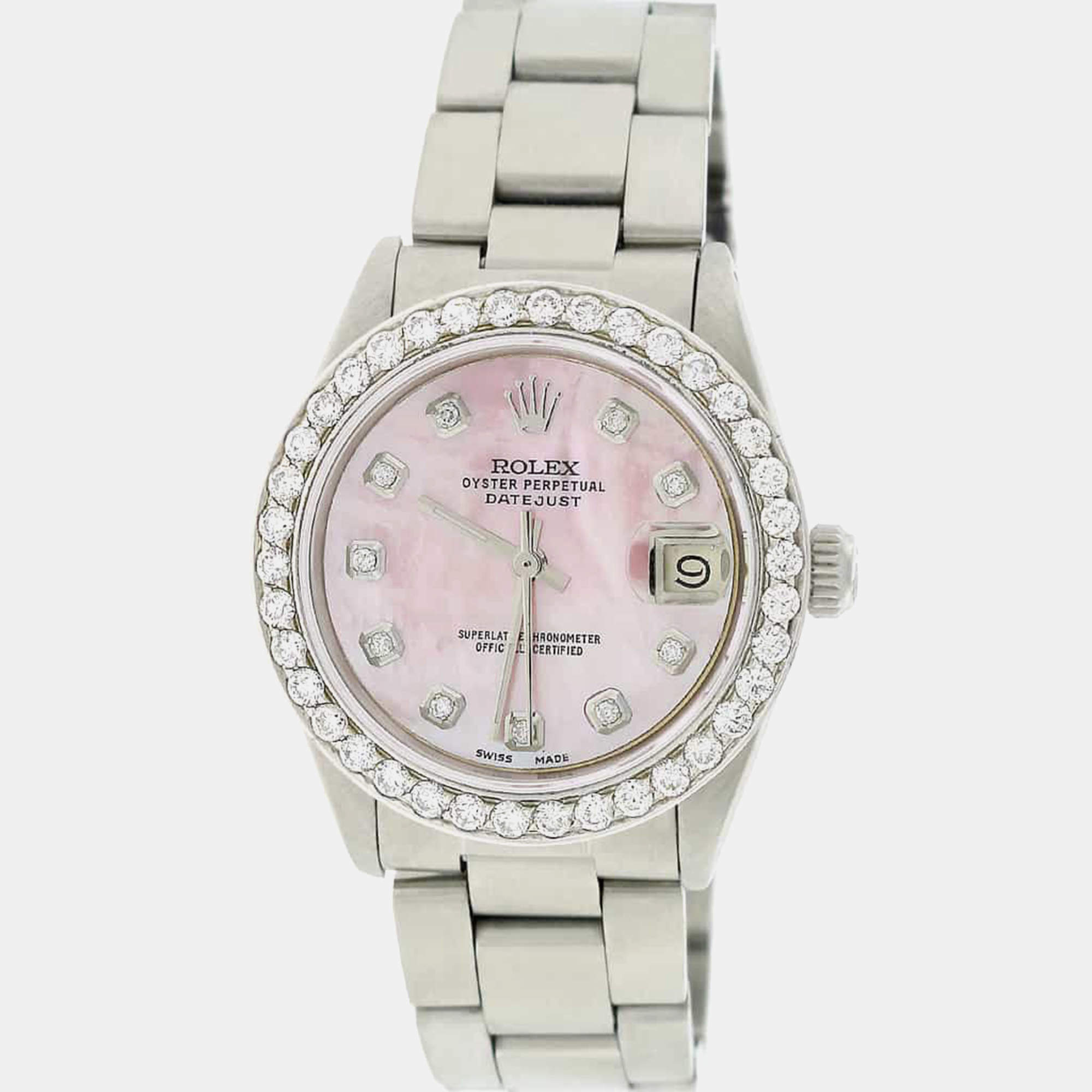 Rolex Customised Pink MOP 1.52CT Diamond Stainless Steel Datejust  Automatic Women's Wristwatch 31mm