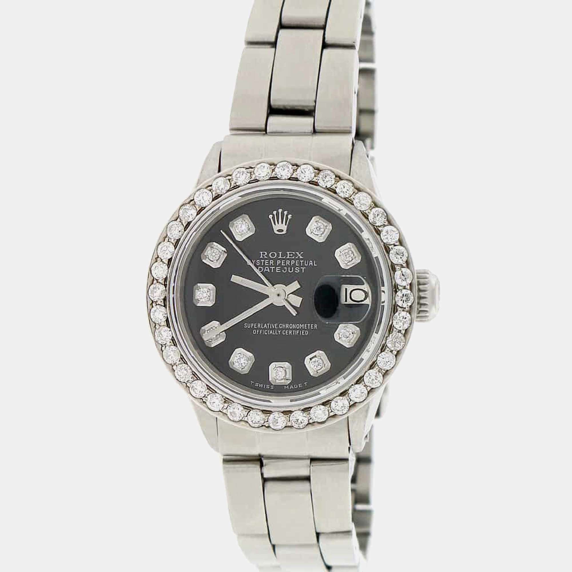 Rolex Customised  Diamond Stainless Steel Datejust  Automatic Women's Wristwatch 26mm