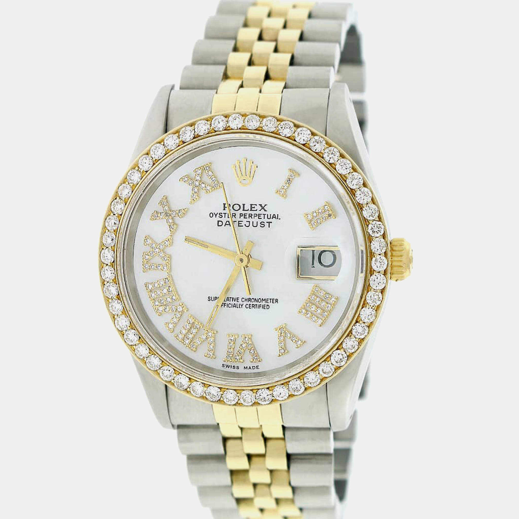 Rolex Customised  MOP 1.85CT Diamond 18K Yellow Gold Stainless Steel Datejust  Automatic Men's Wristwatch 36mm