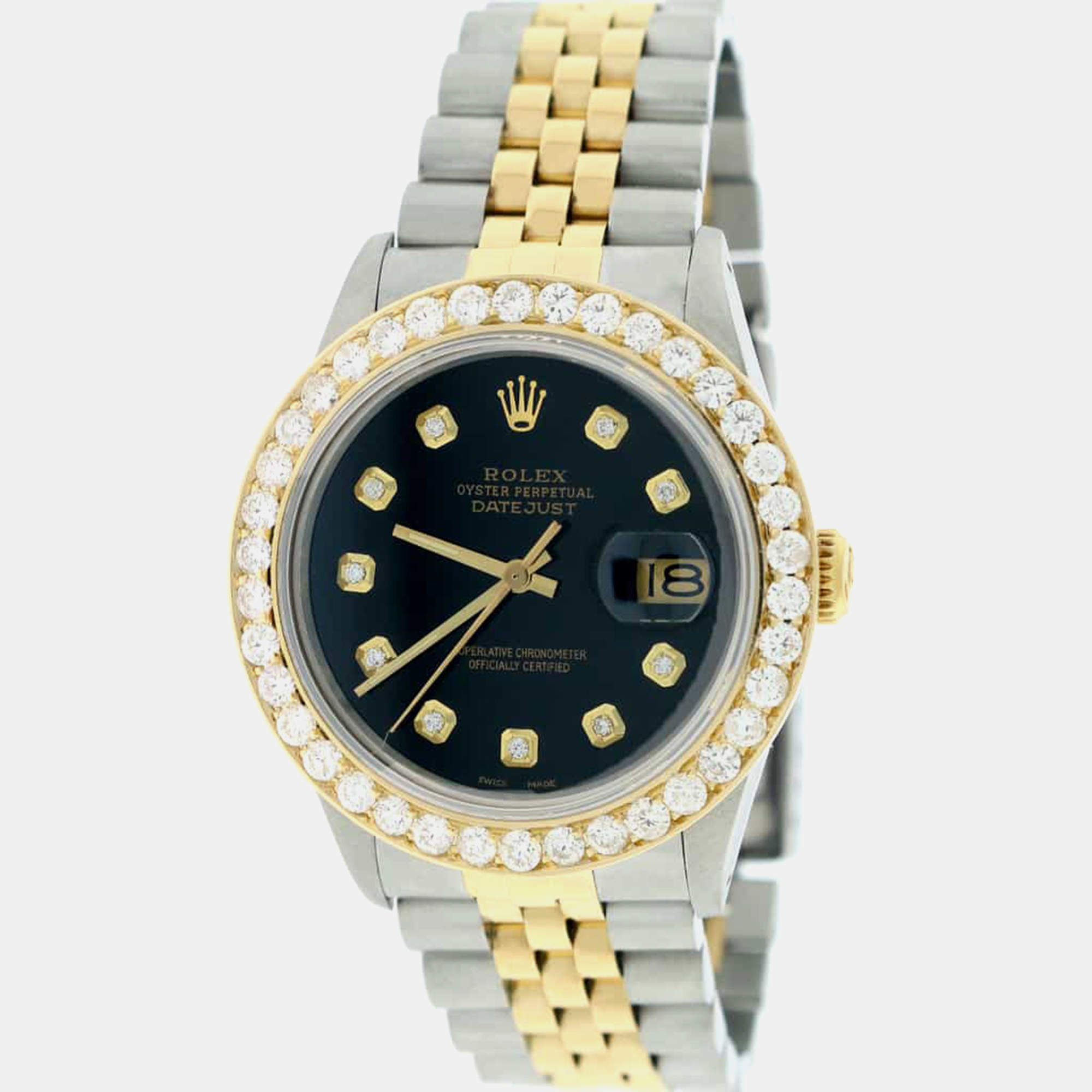Rolex Customised  2.7CT Diamond 18K Yellow Gold Stainless Steel Datejust  Automatic Men's Wristwatch 36mm