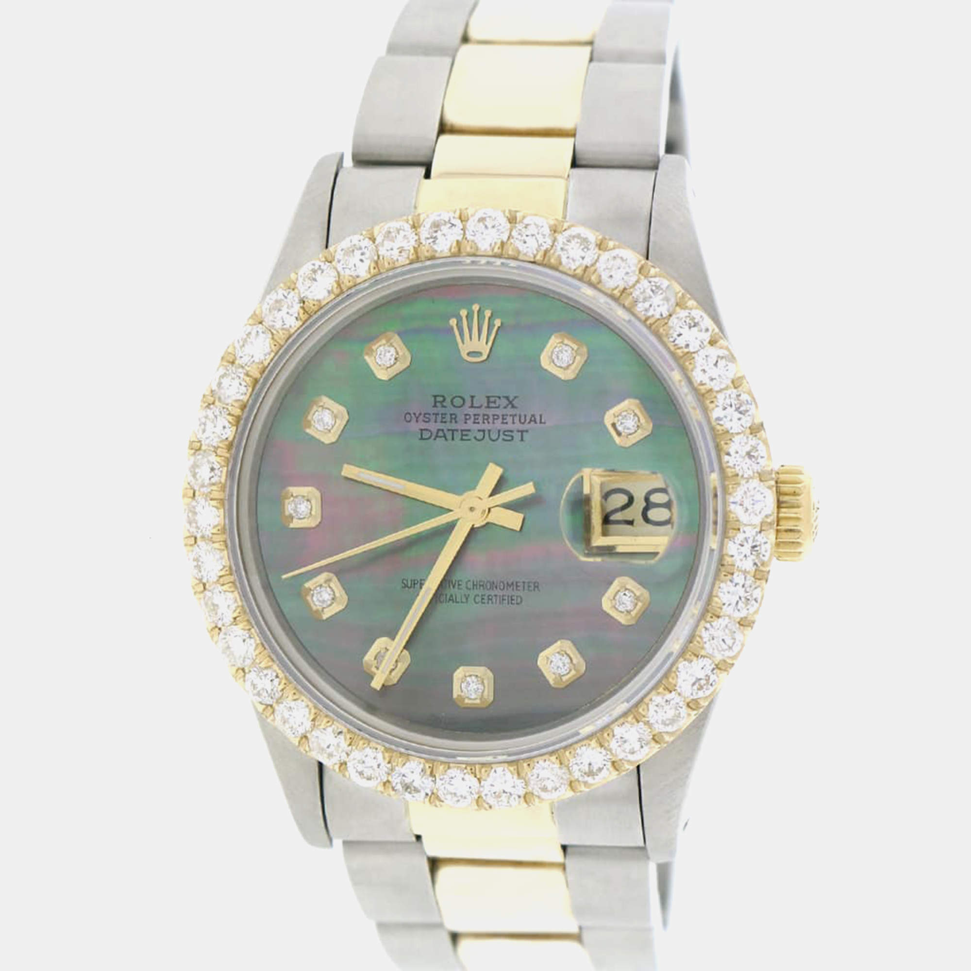 Rolex Customised Tahitian 2.70CT Diamond 18K Yellow Gold Stainless Steel Datejust  Automatic Men's Wristwatch 36mm