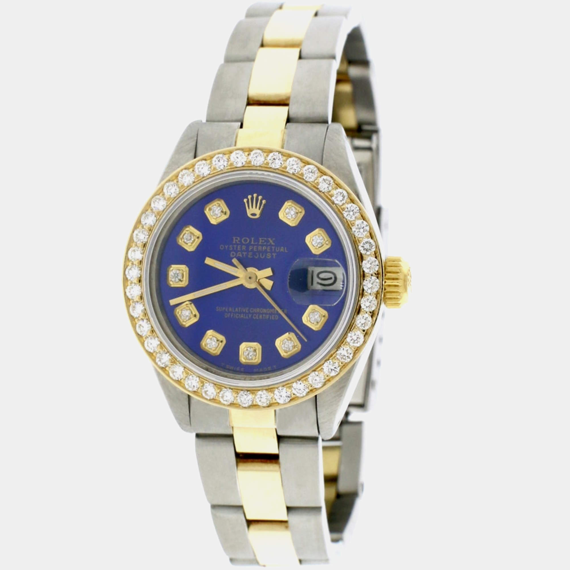 Rolex Customised Royal Blue Diamond 18K Yellow Gold Stainless Steel Datejust  Automatic Women's Wristwatch 26MM