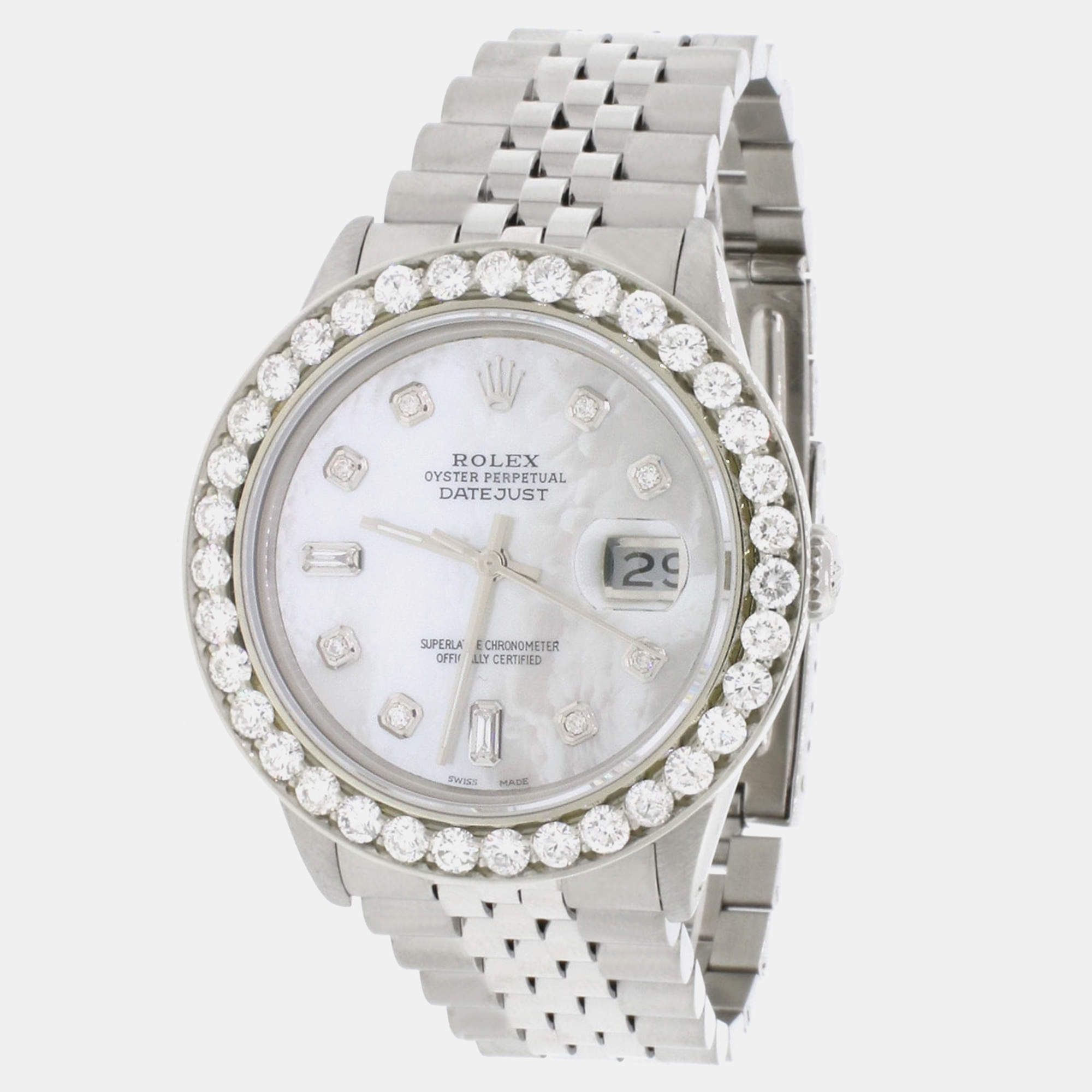 Rolex Customised  MOP 3.65CT Diamond Stainless Steel Datejust  Automatic Men's Wristwatch 36mm