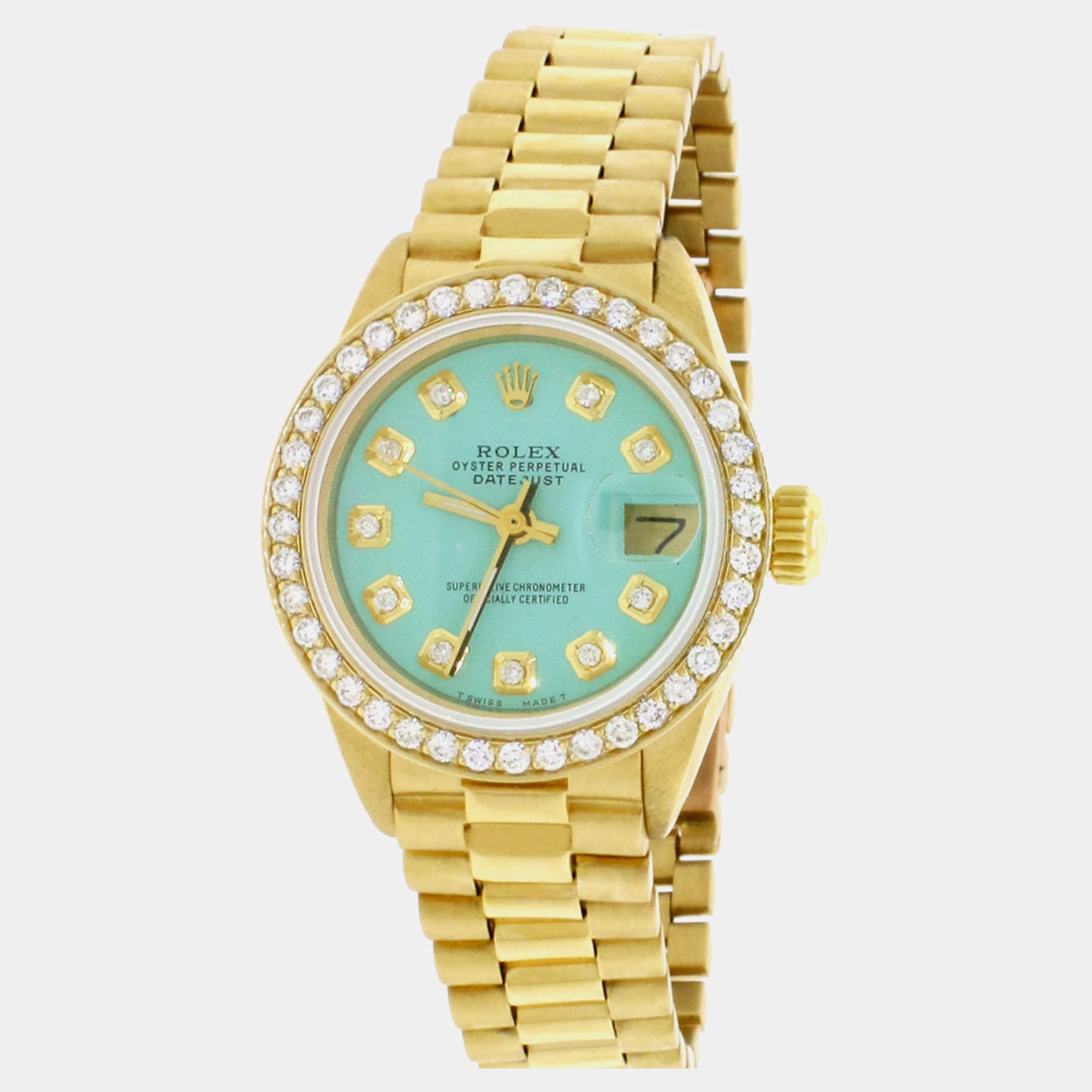 Rolex Customised Green Diamond 18K Yellow Gold   Automatic Women's Wristwatch 26MM