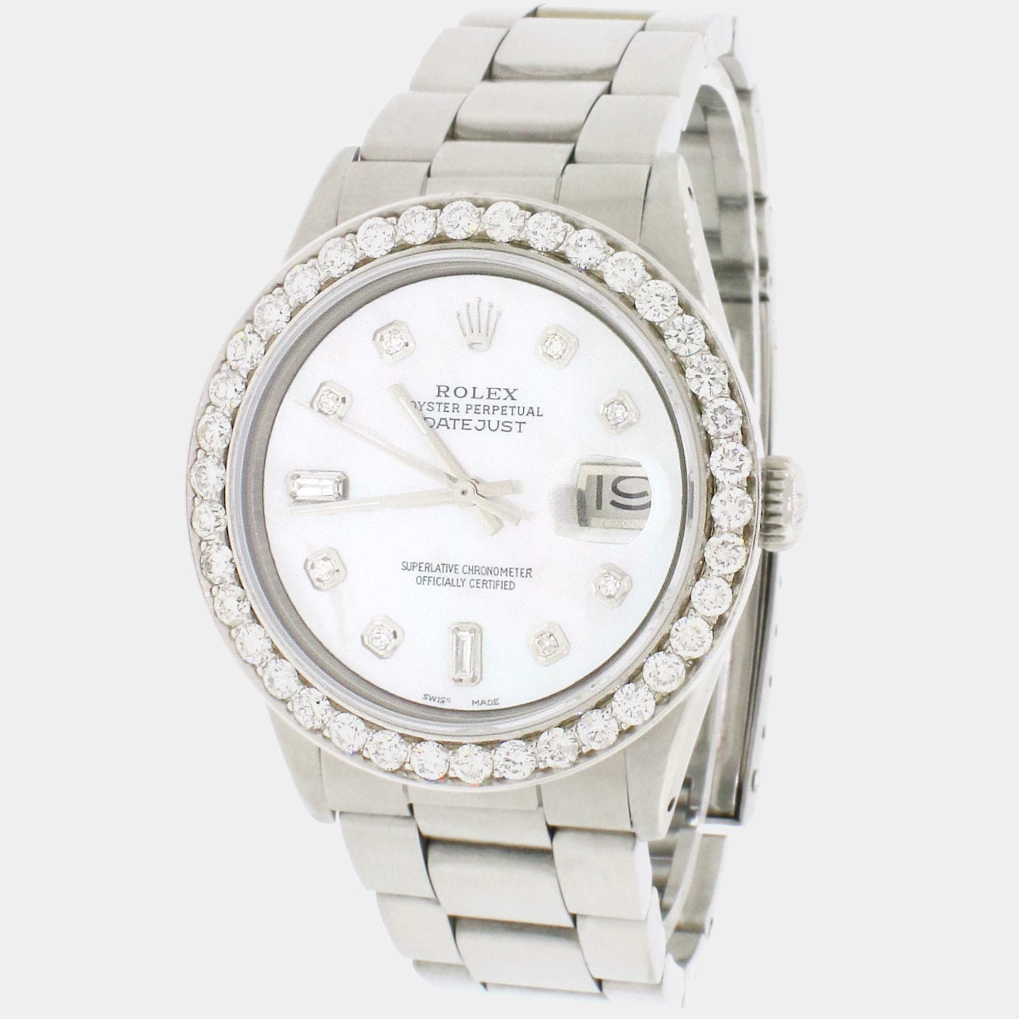 Rolex Customised White MOP 2.75CT Diamond Stainless Steel Datejust  Automatic Men's Wristwatch 36MM