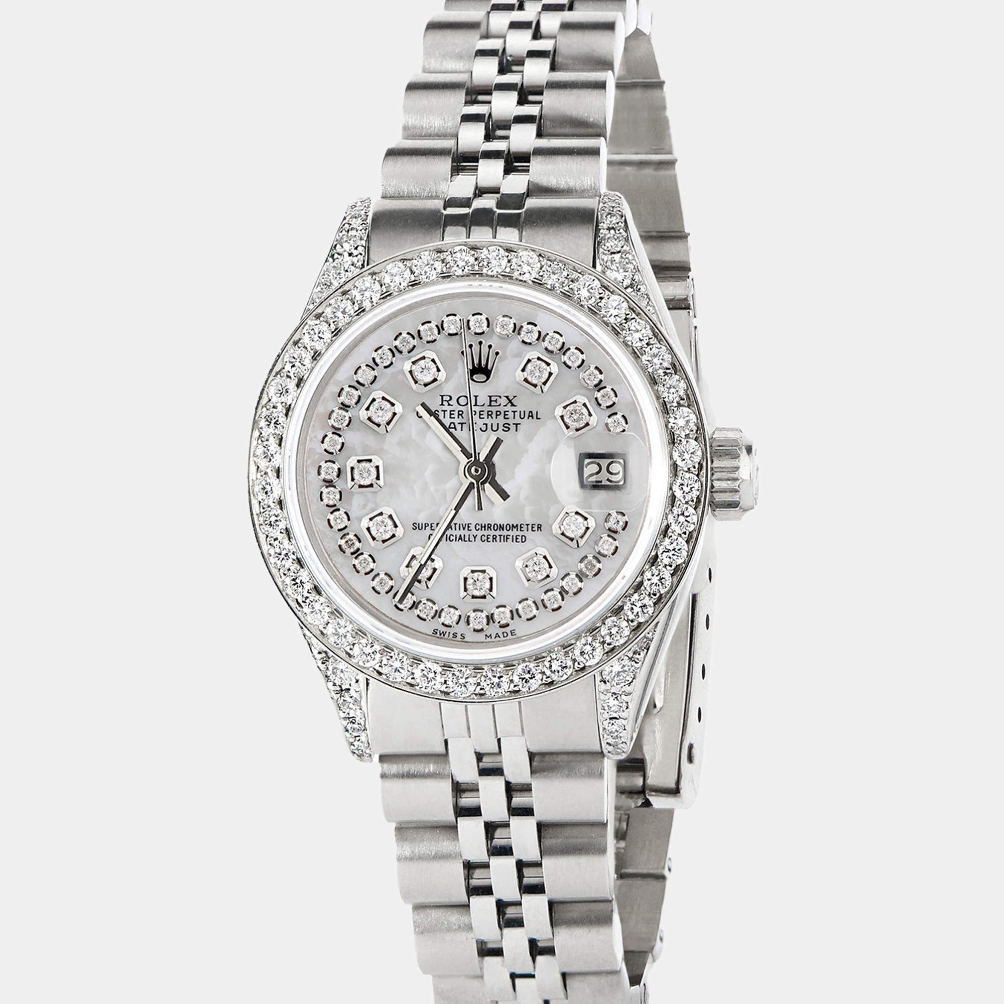 Rolex Customised  MOP Diamond Stainless Steel Datejust  Automatic Women's Wristwatch 26mm