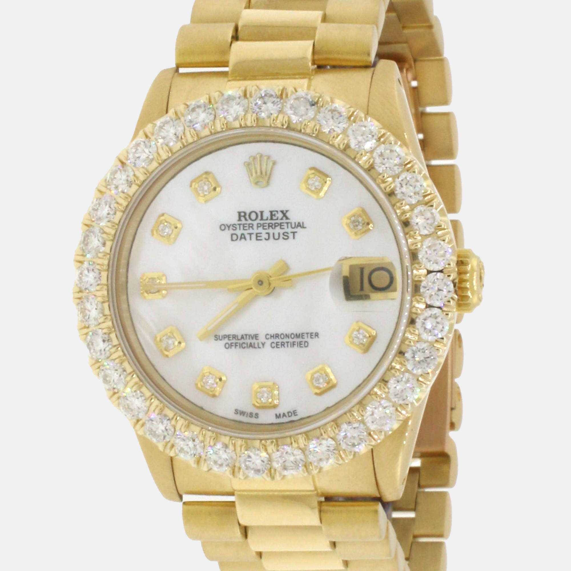 Rolex Customised  2.25CT Diamond 18K Yellow Gold President Datejust  Automatic Women's Wristwatch 31mm