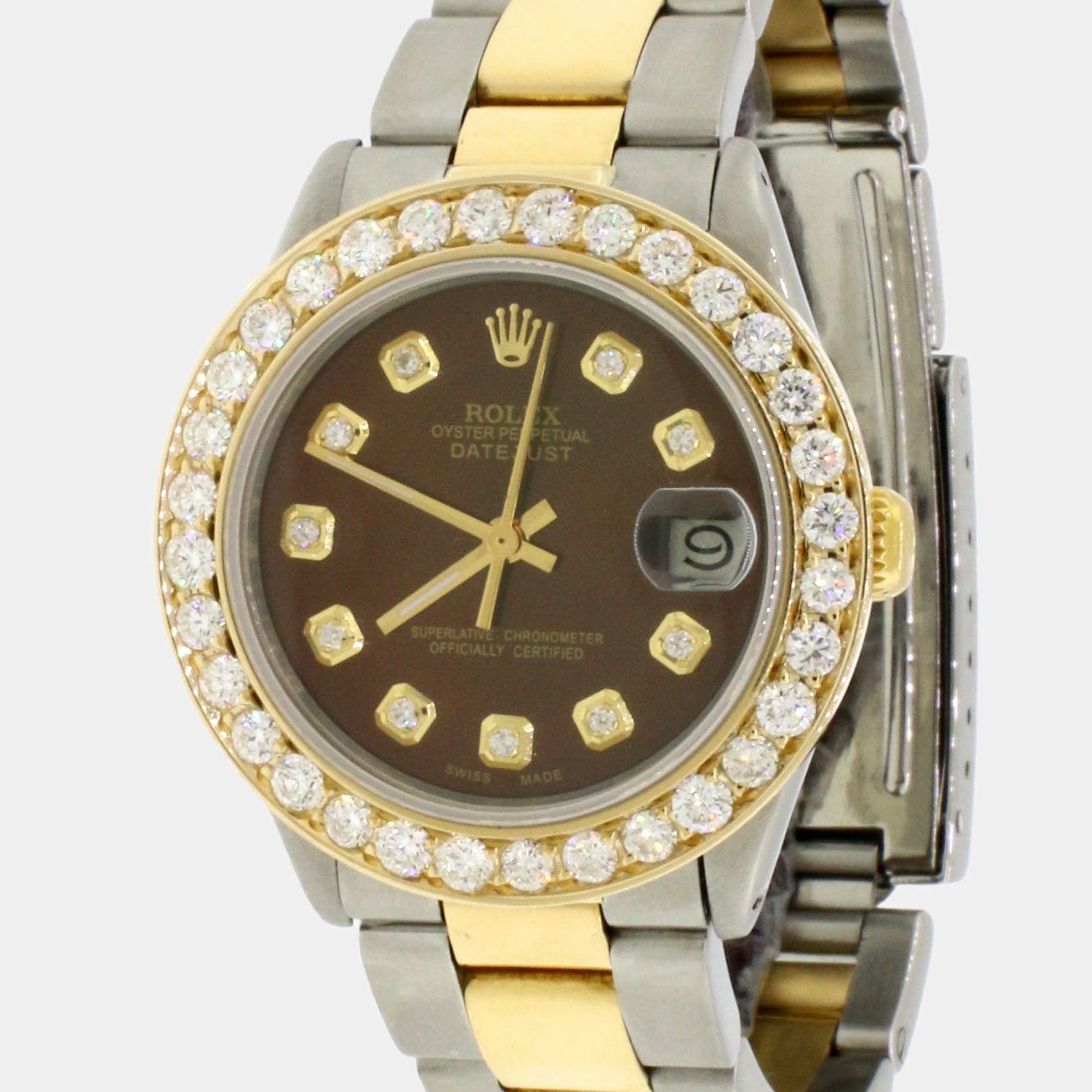 Rolex Customised  2.25CT Diamond 18K Yellow Gold Datejust  Automatic Women's Wristwatch 31mm