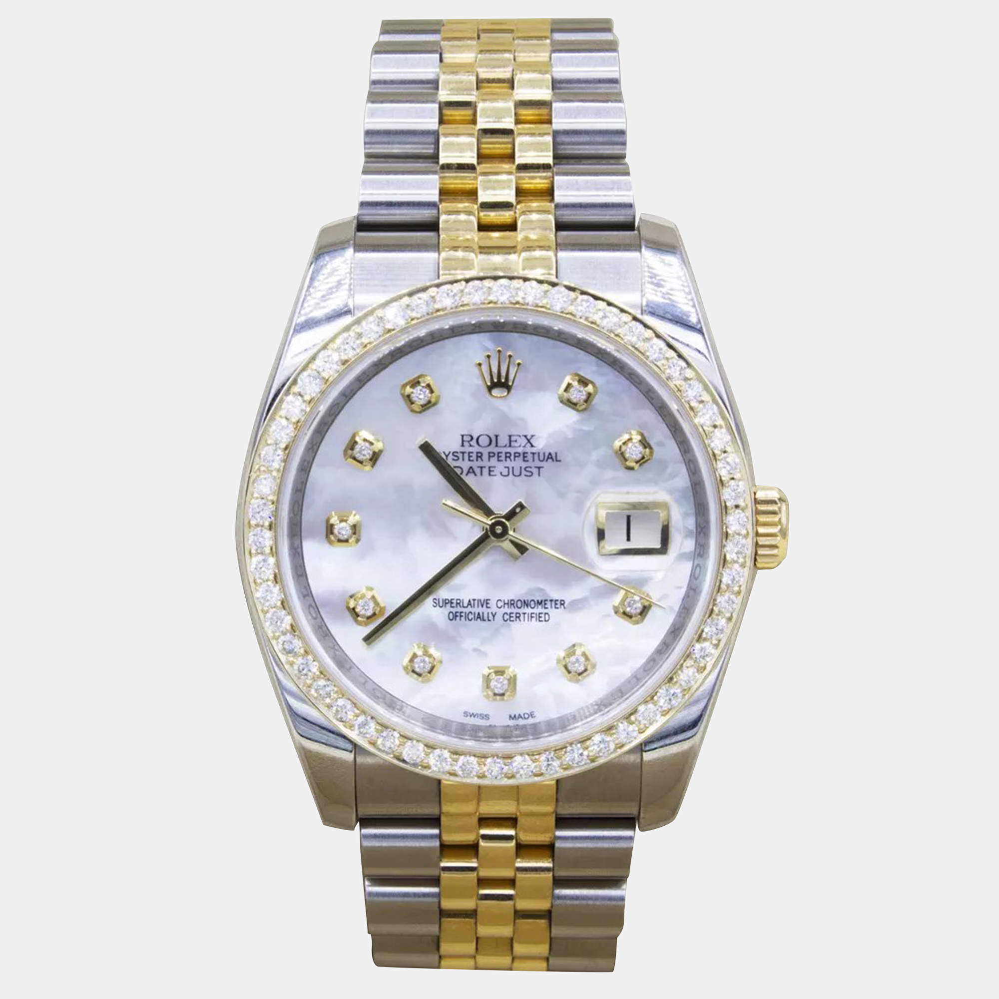 Rolex Customised White MOP 1.15CT Diamond 18K Yellow Gold Datejust  Automatic Men's Wristwatch 36mm