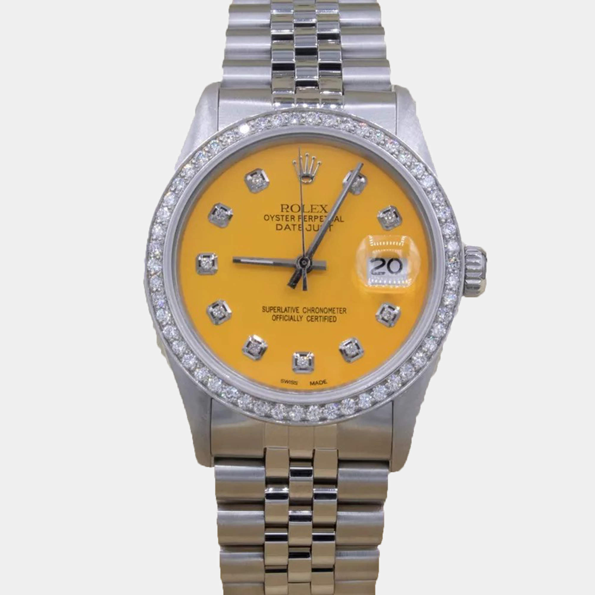 Rolex Customised Silver 1.15CT Diamond Stainless Steel Datejust  Automatic Men's Wristwatch 36mm