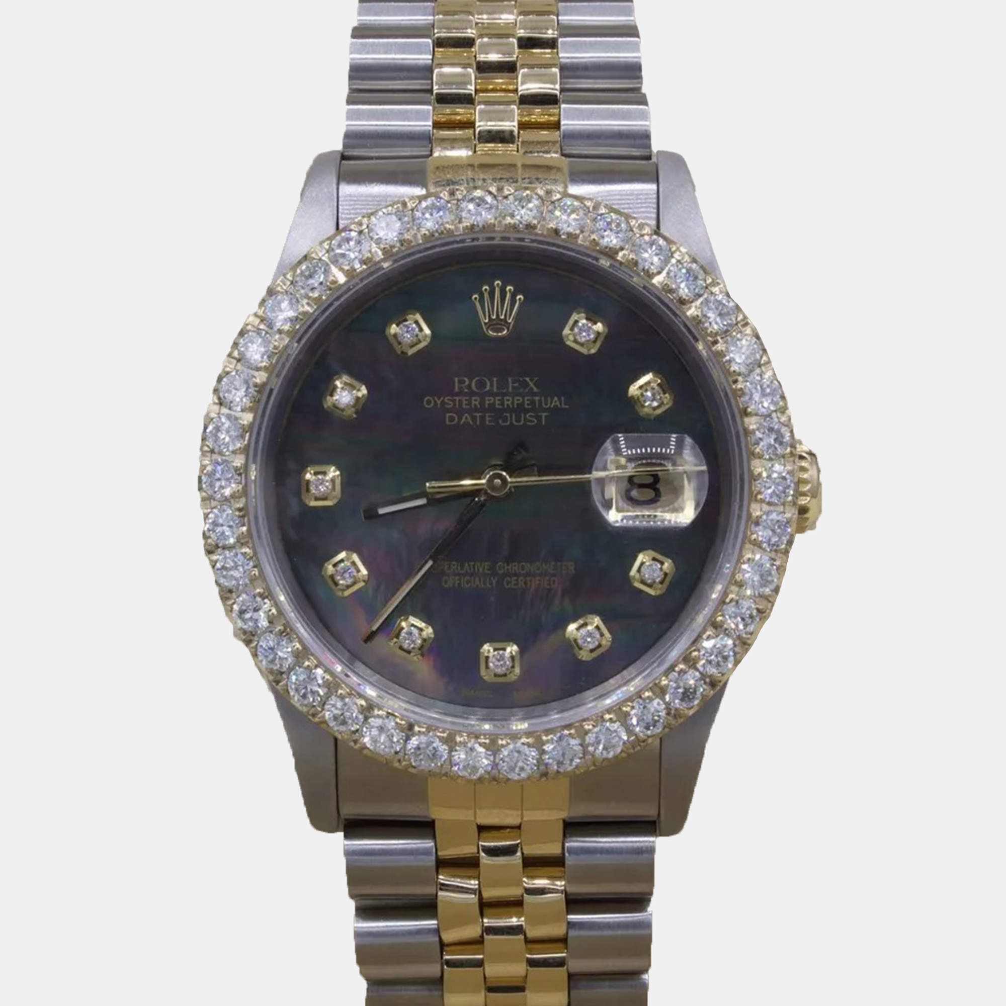 Rolex Customised Grey MOP 3CT Diamond 18K Yellow Gold Datejust  Automatic Men's Wristwatch 36mm