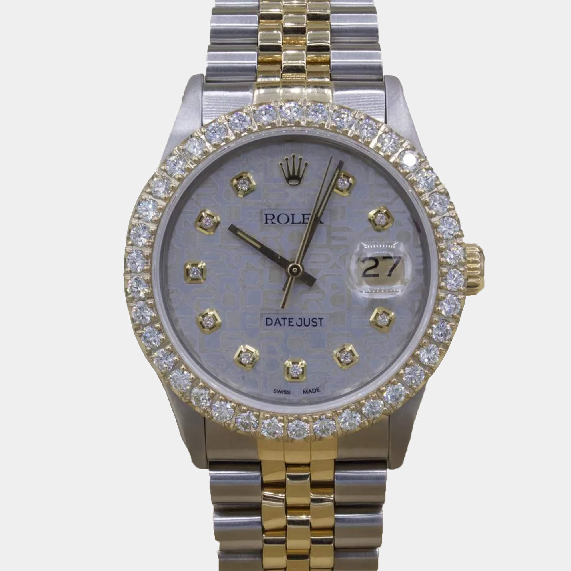 Rolex Customised Grey 3CT Diamond 18K Yellow Gold Datejust  Automatic Men's Wristwatch 36mm