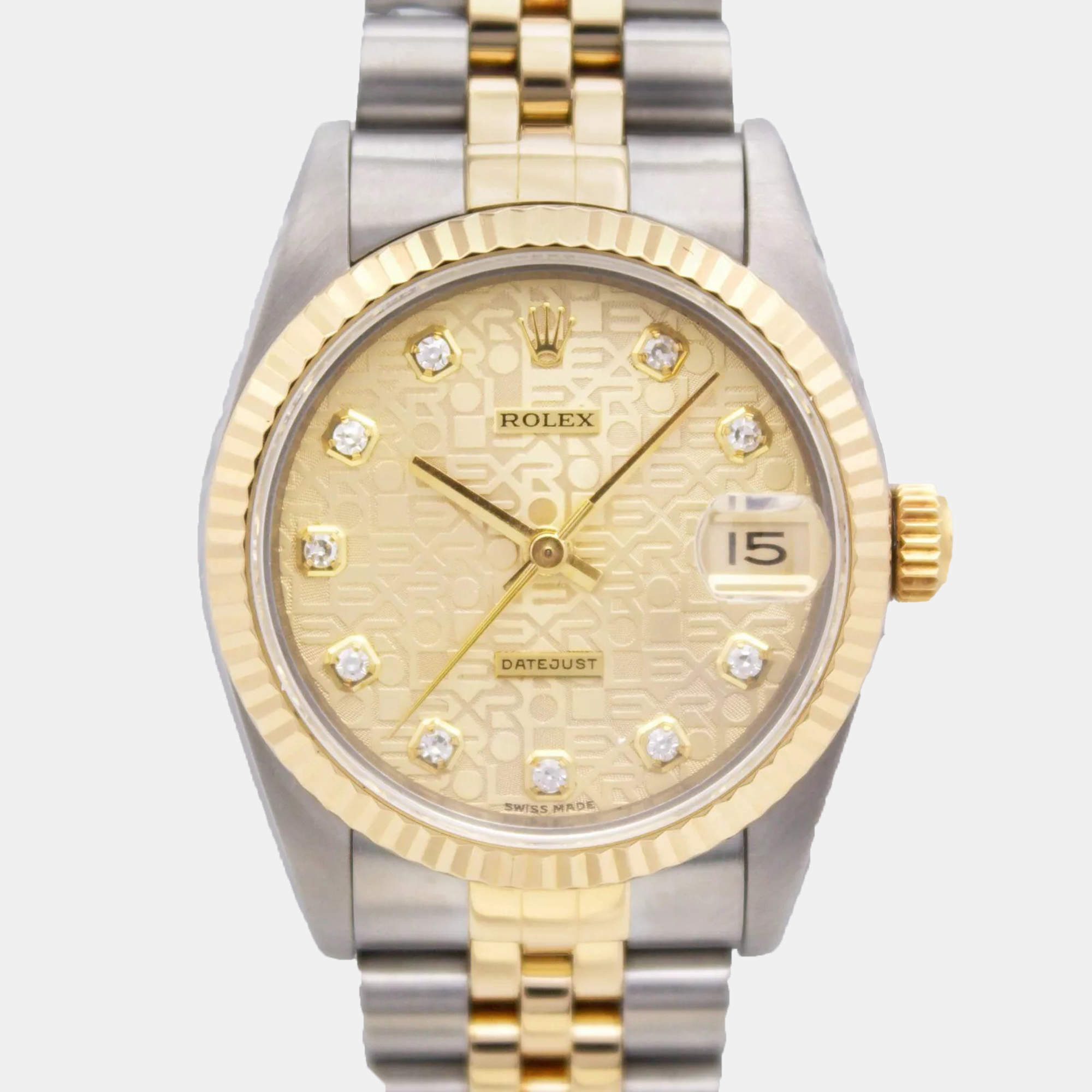 Rolex Champagne Diamond 18K Yellow Gold Datejust 68273 Automatic Women's Wristwatch 31mm