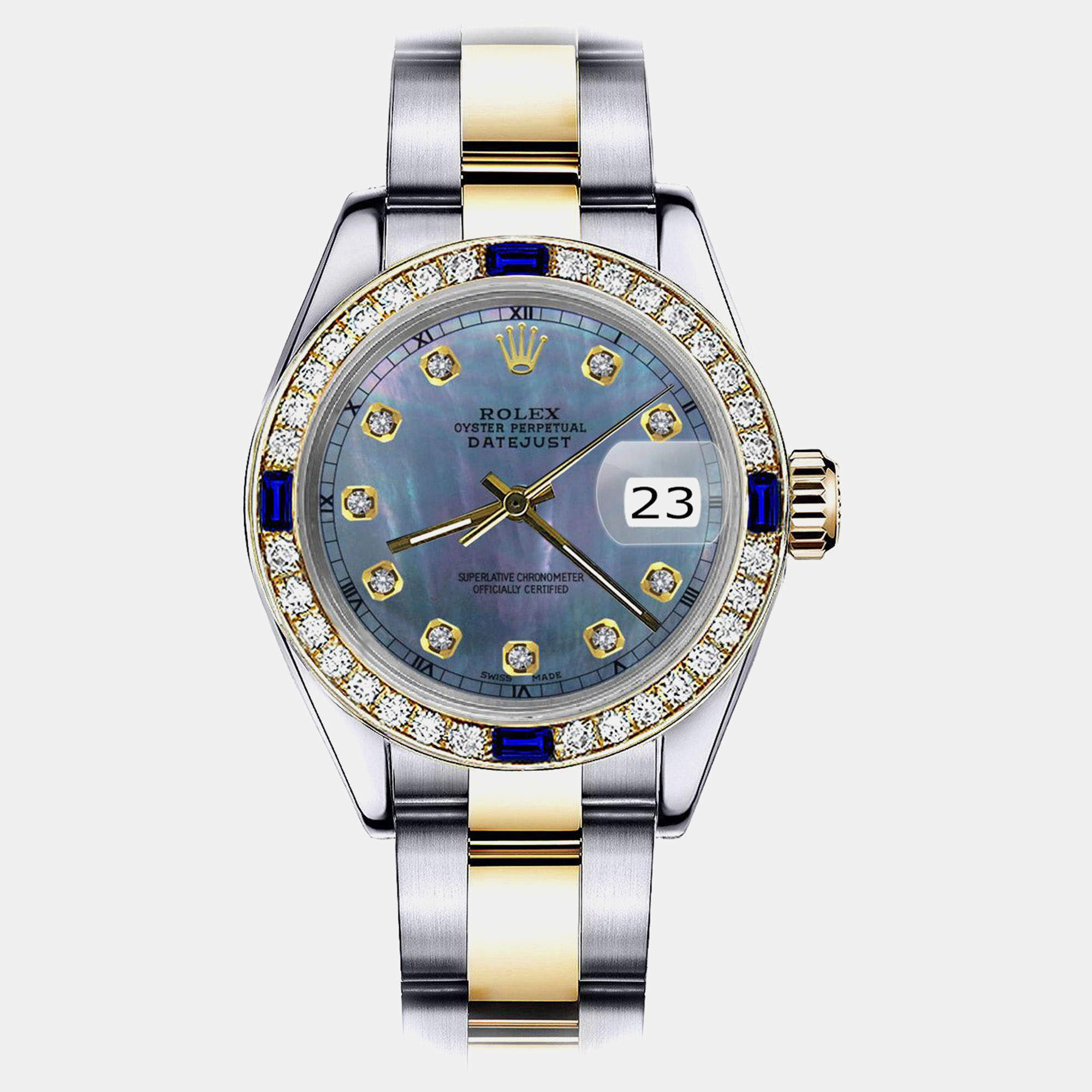 Rolex Customised Black MOP Diamond Stainless Steel Datejust 178273 Automatic Women's Wristwatch 31mm