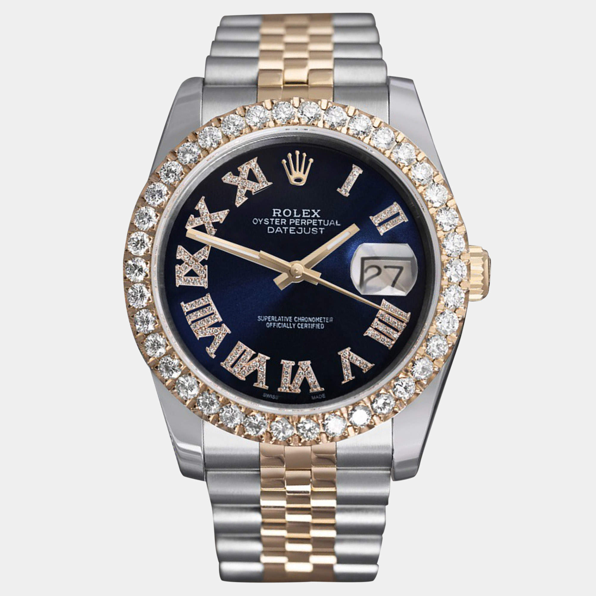 Rolex Customised Blue Diamond 18K Yellow Gold Stainless Steel Datejust 16013 Automatic Men's Wristwatch 36 mm