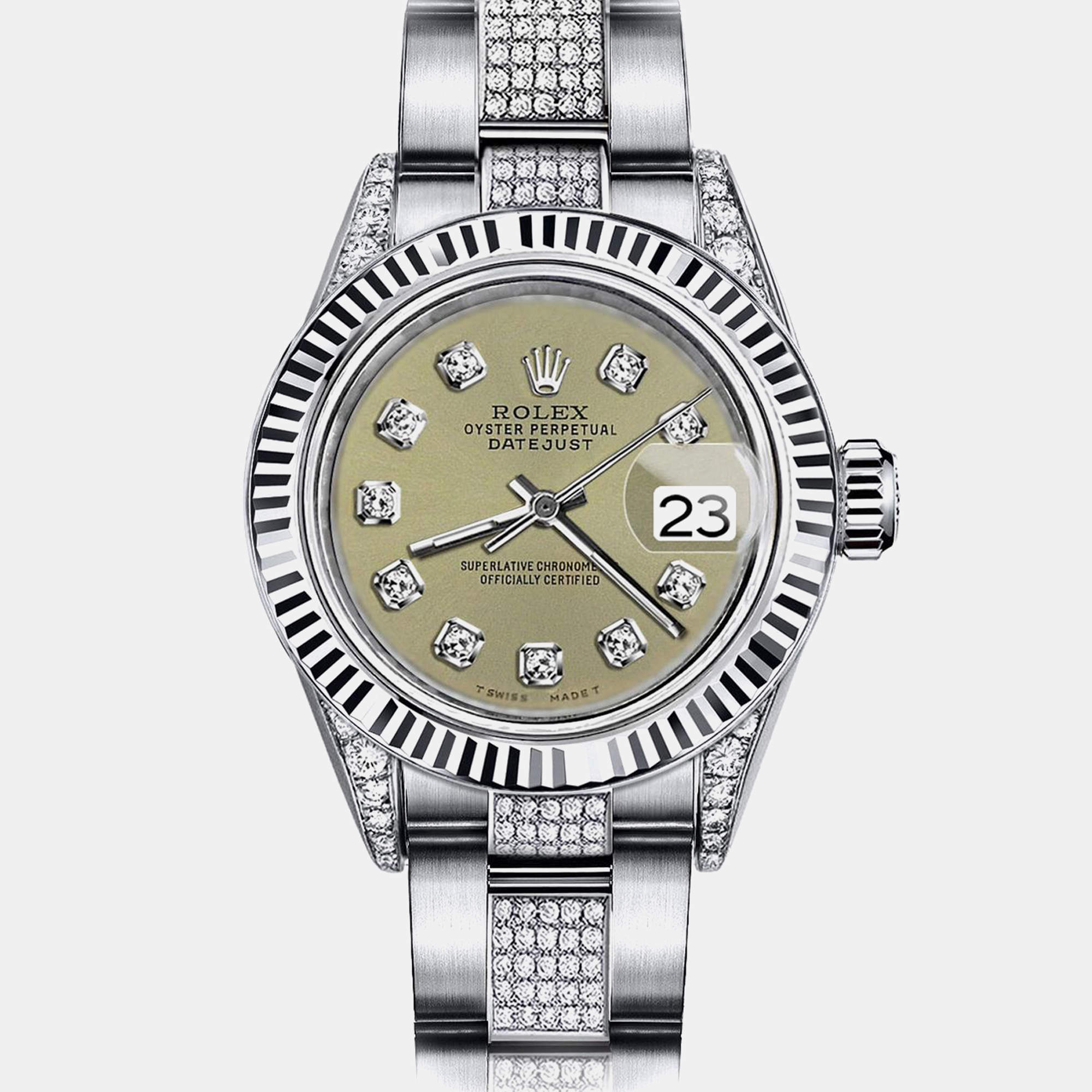 Rolex Customised Champagne Diamond Stainless Steel Datejust 68274 Automatic Women's Wristwatch 31mm