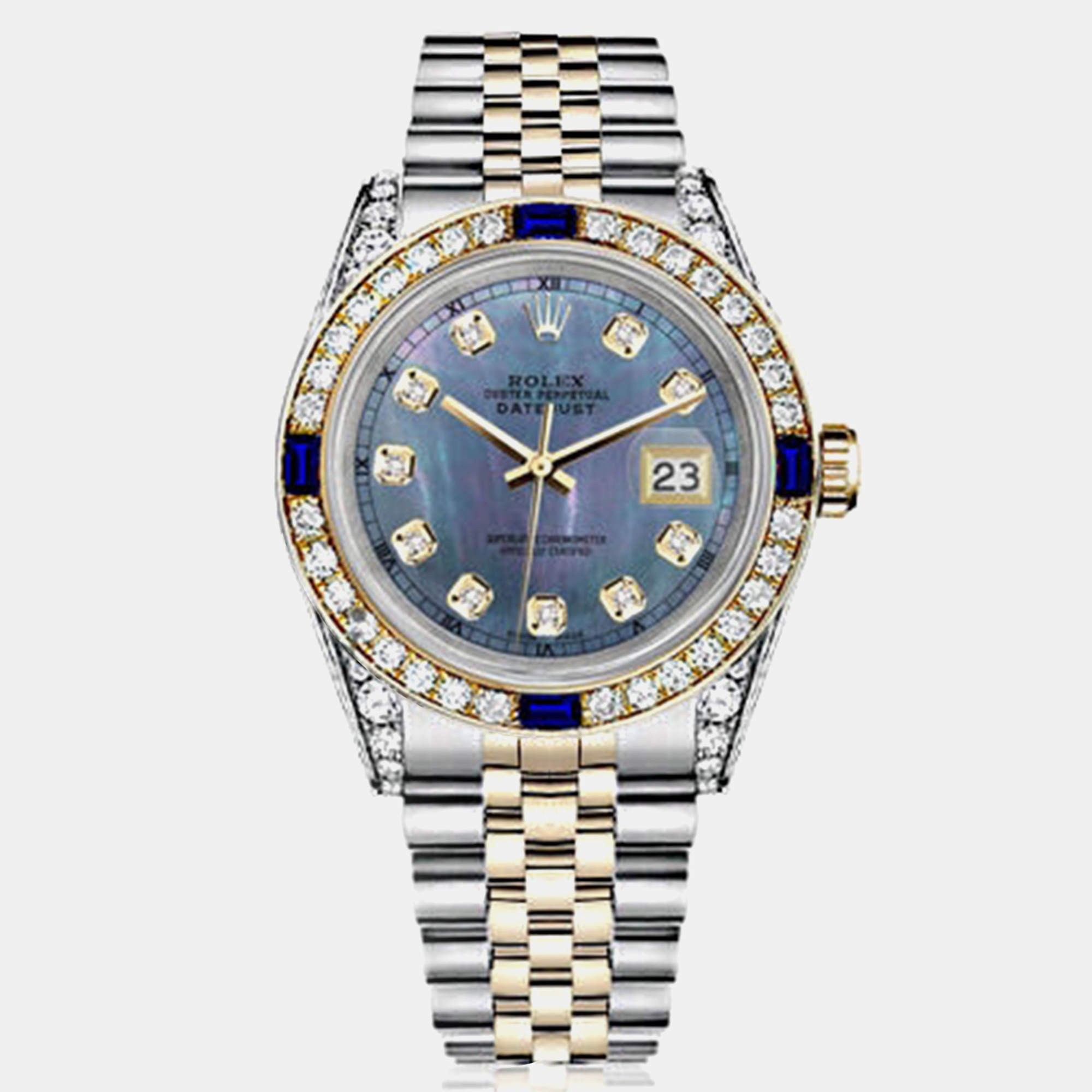 Rolex Customised Tahitian Diamond Stainless Steel Datejust 69173 Automatic Women's Wristwatch 26mm