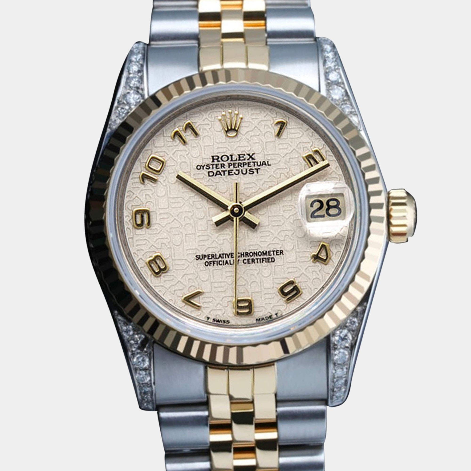 Rolex Customised Cream Diamond Stainless Steel Datejust 68274 Automatic Women's Wristwatch 31mm