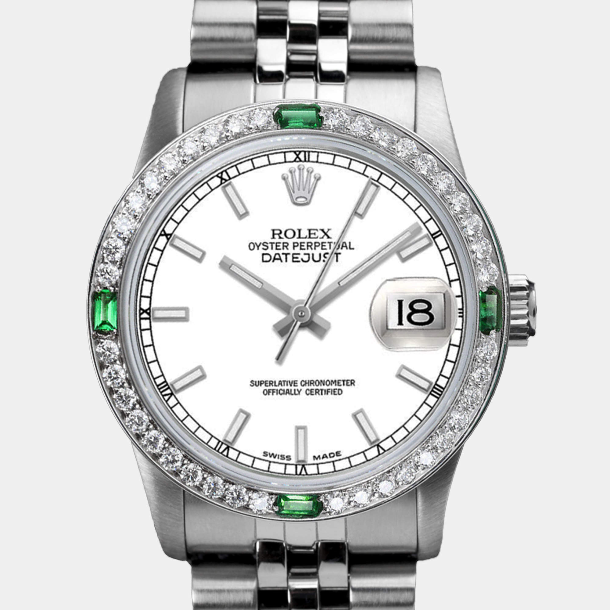 Rolex Customised White Diamond Stainless Steel Datejust 68274 Automatic Women's Wristwatch 31mm