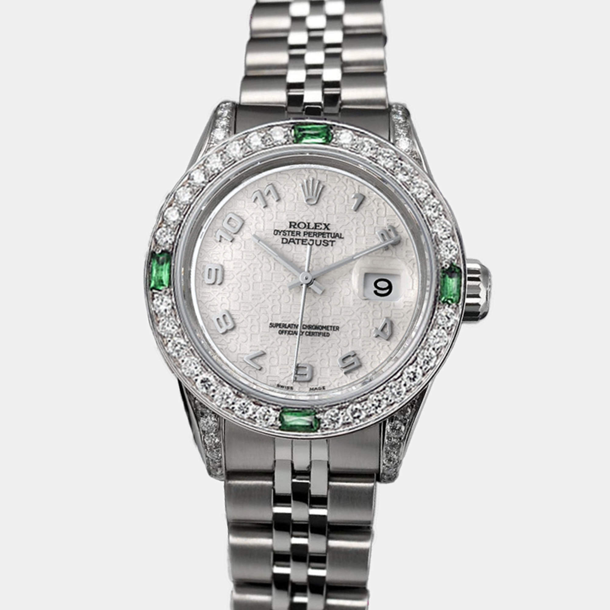 Rolex Customised White Diamond Stainless Steel Datejust 69174 Automatic Women's Wristwatch 26mm