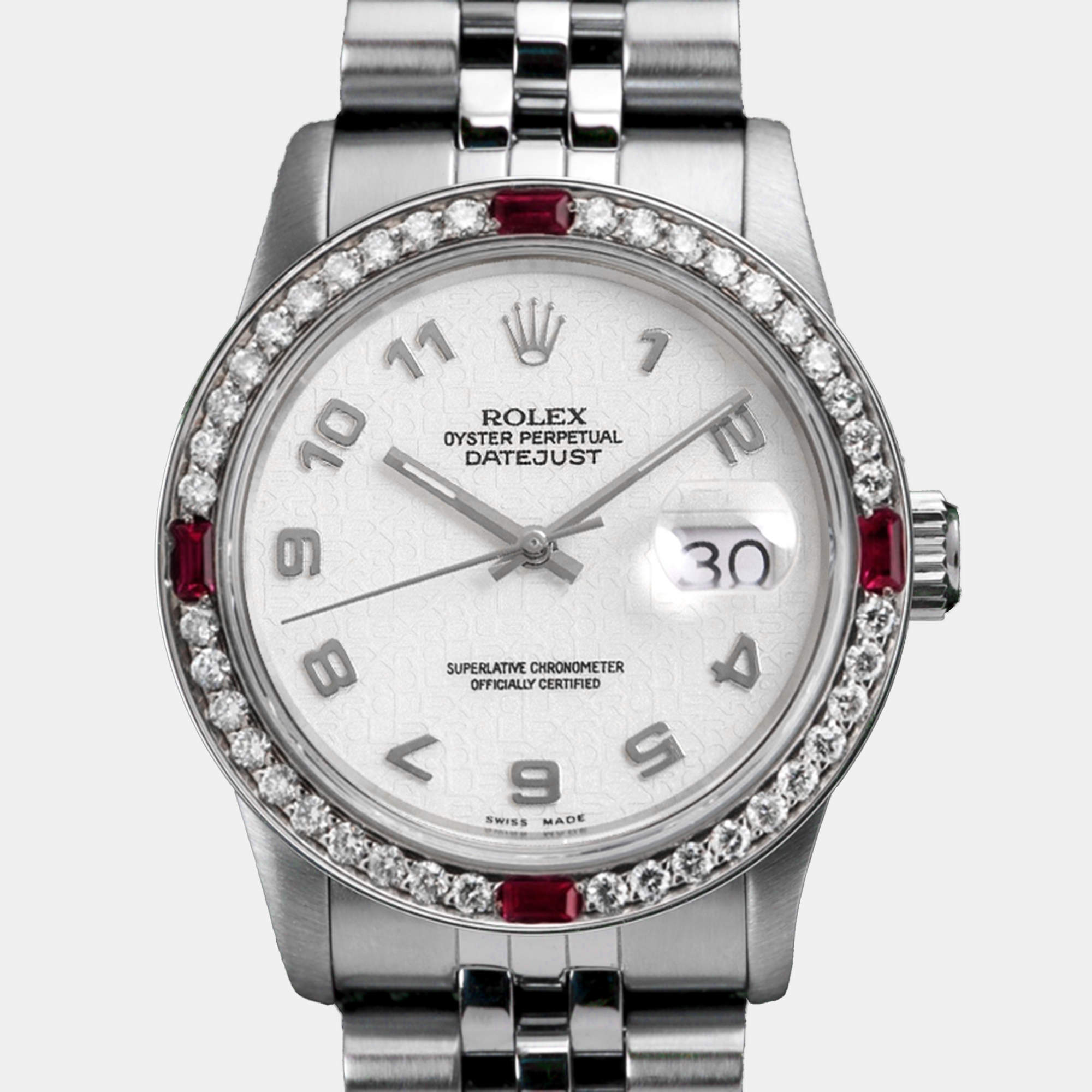 Rolex Customised Ivory Diamond Stainless Steel Datejust 68274 Automatic Women's Wristwatch 31mm