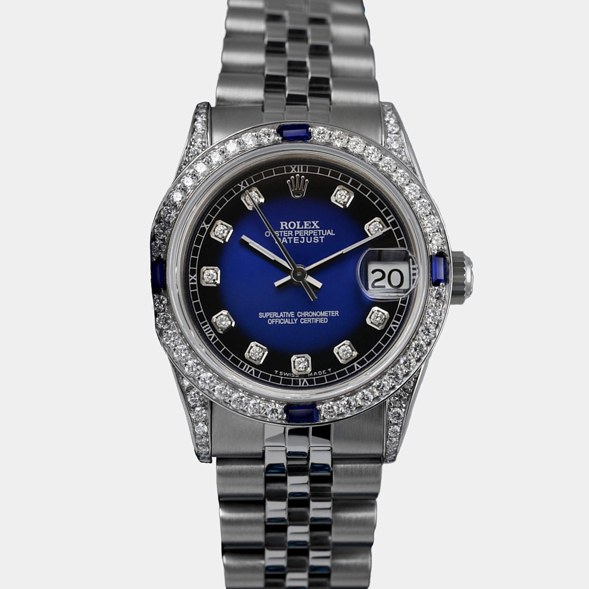 Rolex Customised Blue Diamond Stainless Steel Datejust 68274 Automatic Women's Wristwatch 31mm
