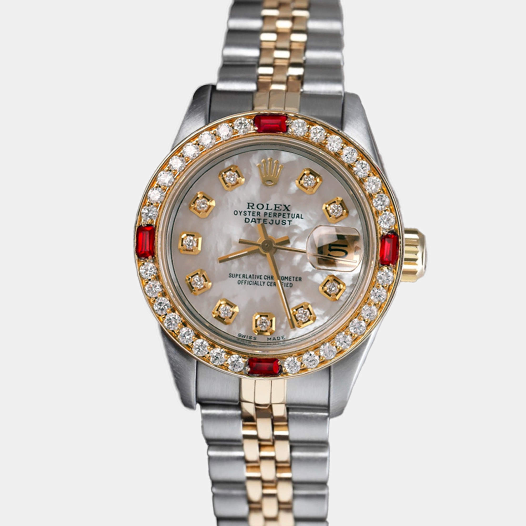 Rolex Customised White Diamond Stainless Steel Datejust 69173 Automatic Women's Wristwatch 26mm
