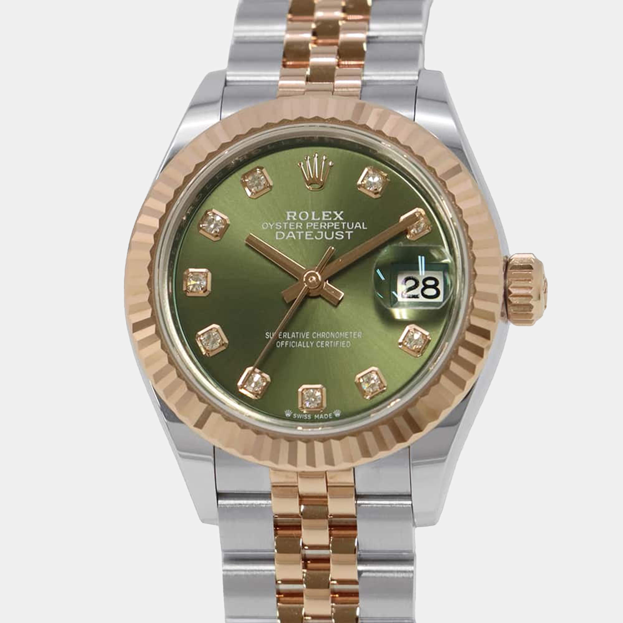 Rolex Green Diamond 18k Rose Gold Stainless Steel Datejust 279171 Automatic Women's Wristwatch 28 mm