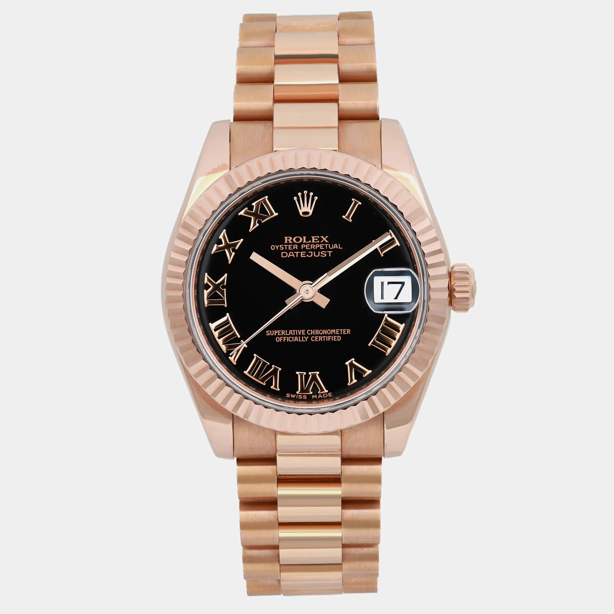 Rolex Black 18k Rose Gold Datejust 178275 Automatic Women's Wristwatch 31 mm