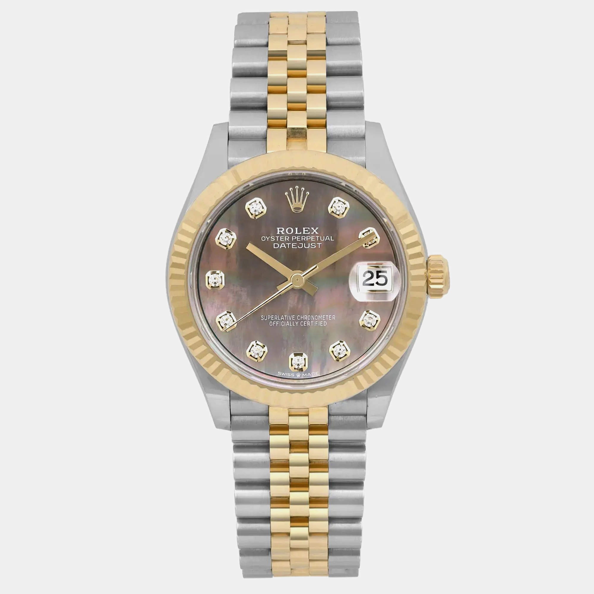 Rolex Grey Diamond 18k Yellow Gold Stainless Steel Datejust 278273 Automatic Women's Wristwatch 31 mm