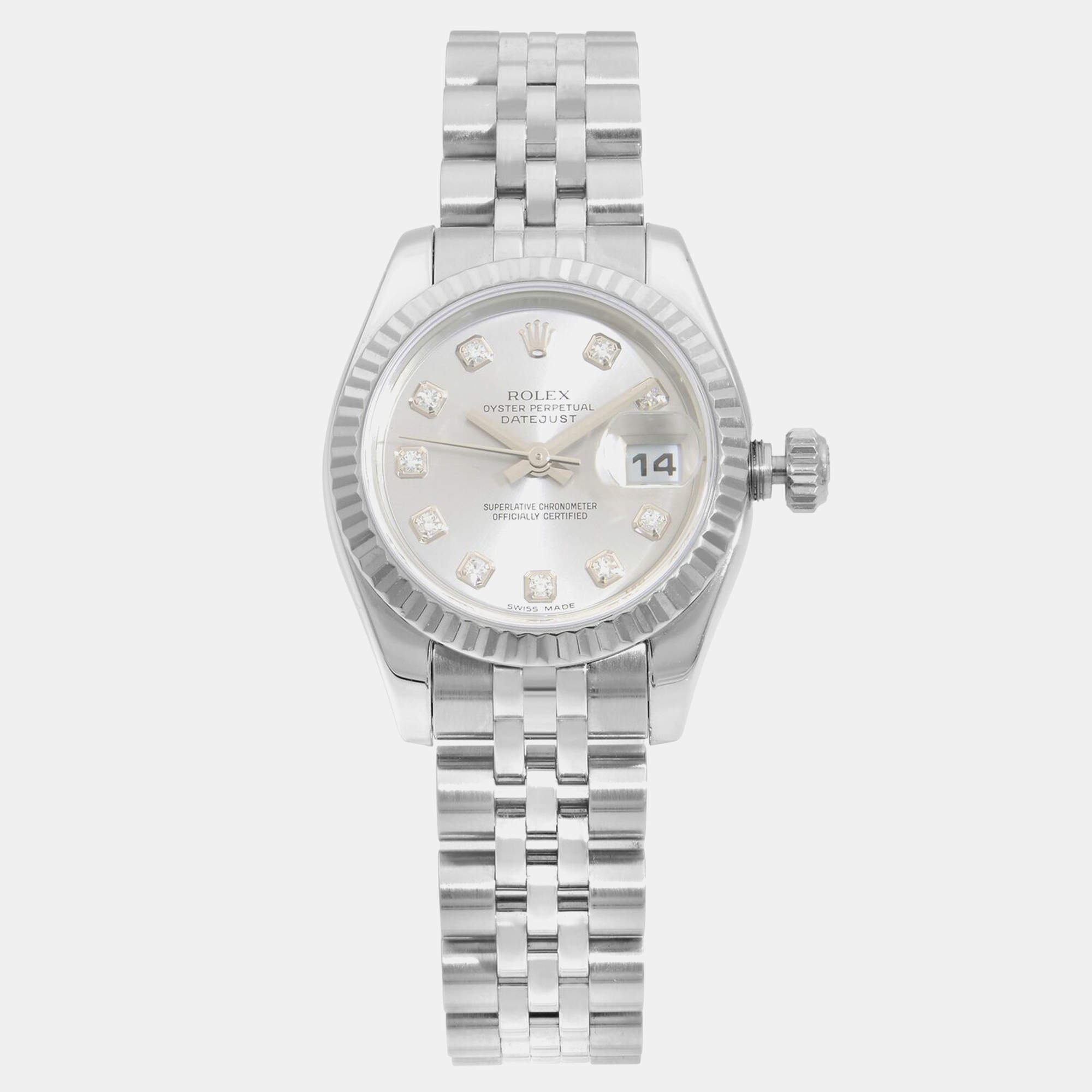 Rolex Silver Stainless Steel Datejust 179174 Automatic Women's Wristwatch 26 mm