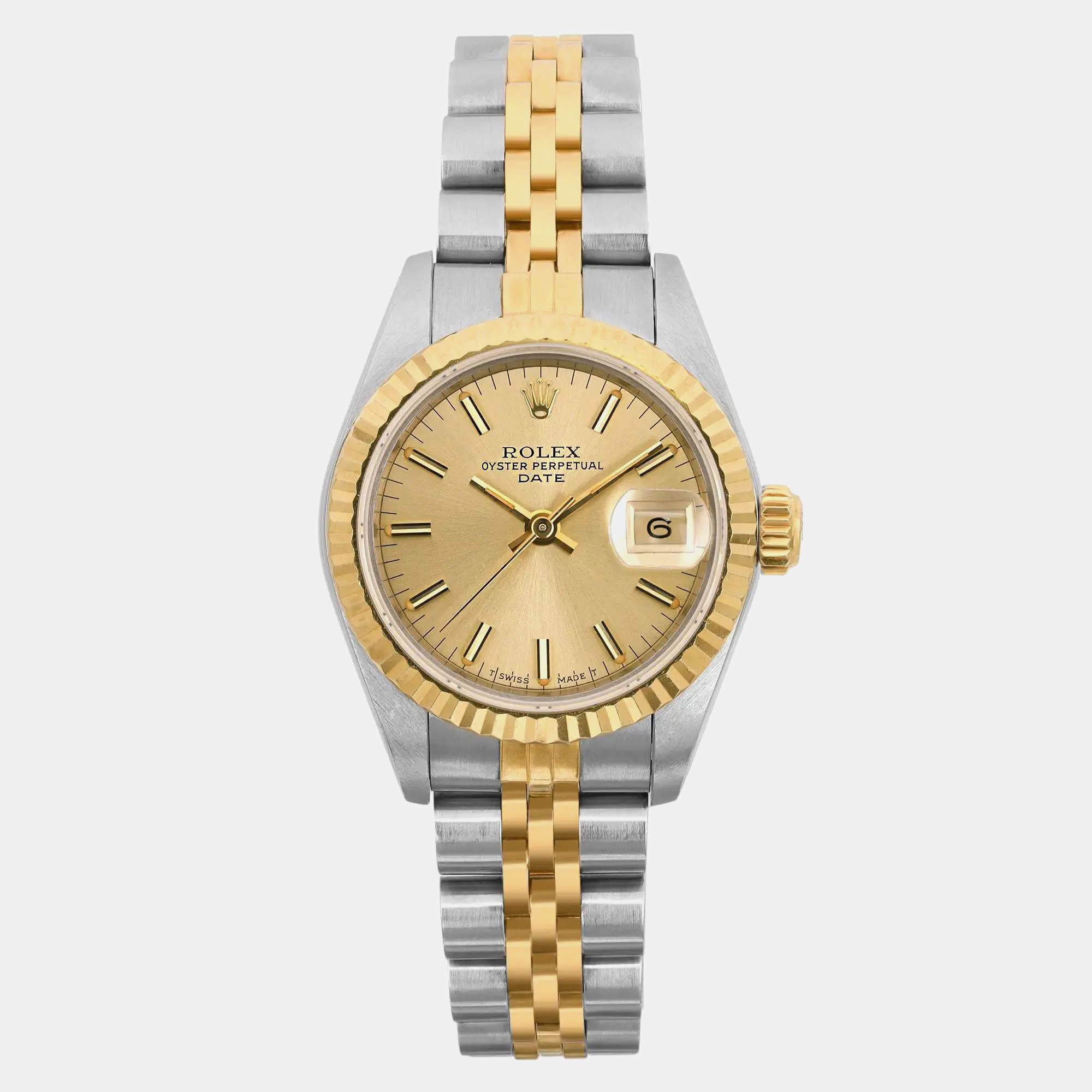 Rolex Champagne 18k Yellow Gold Stainless Steel Datejust 69173 Automatic Women's Wristwatch 26 mm