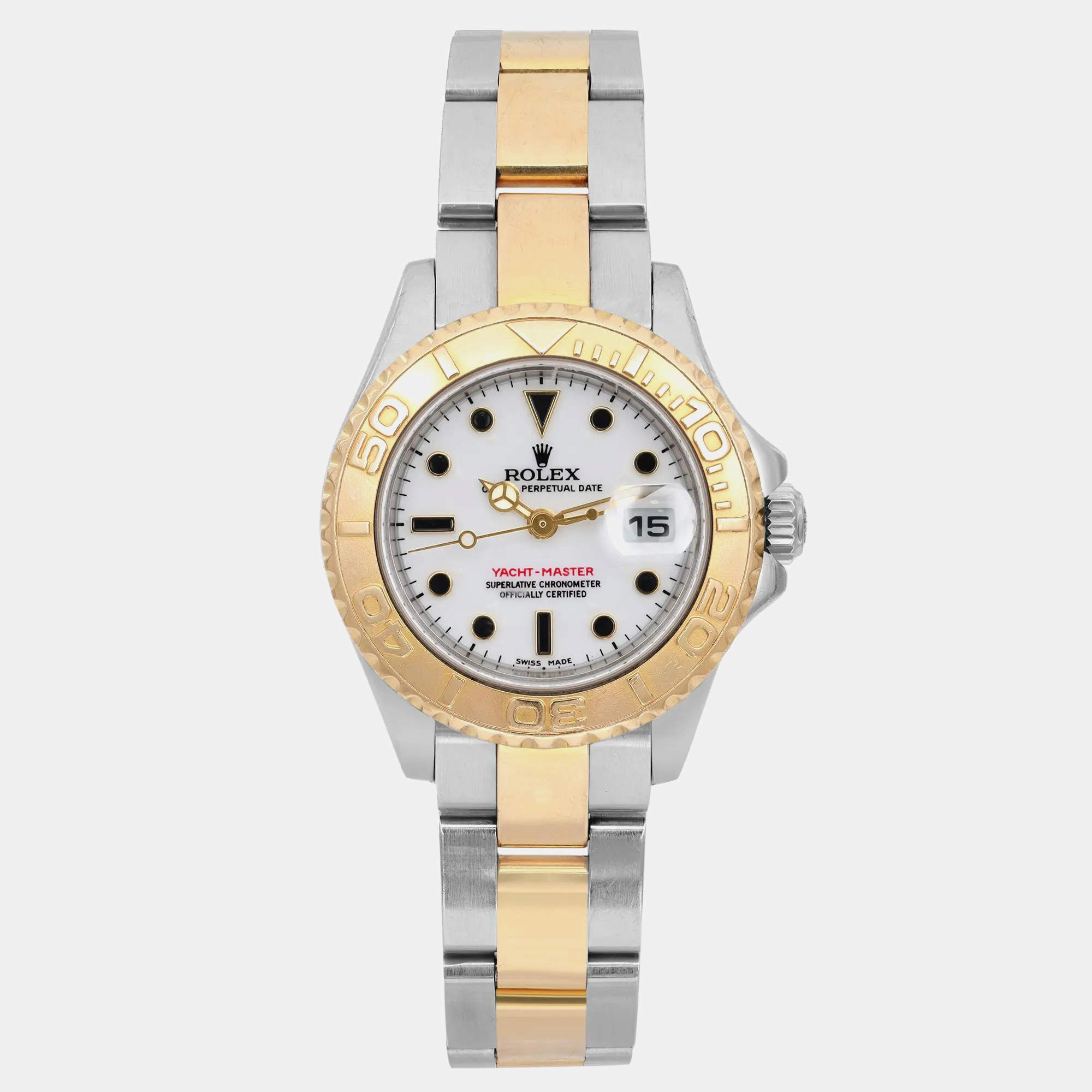 Rolex White 18k Yellow Gold Stainless Steel Yacht-Master 169623 Automatic Women's Wristwatch 29 mm