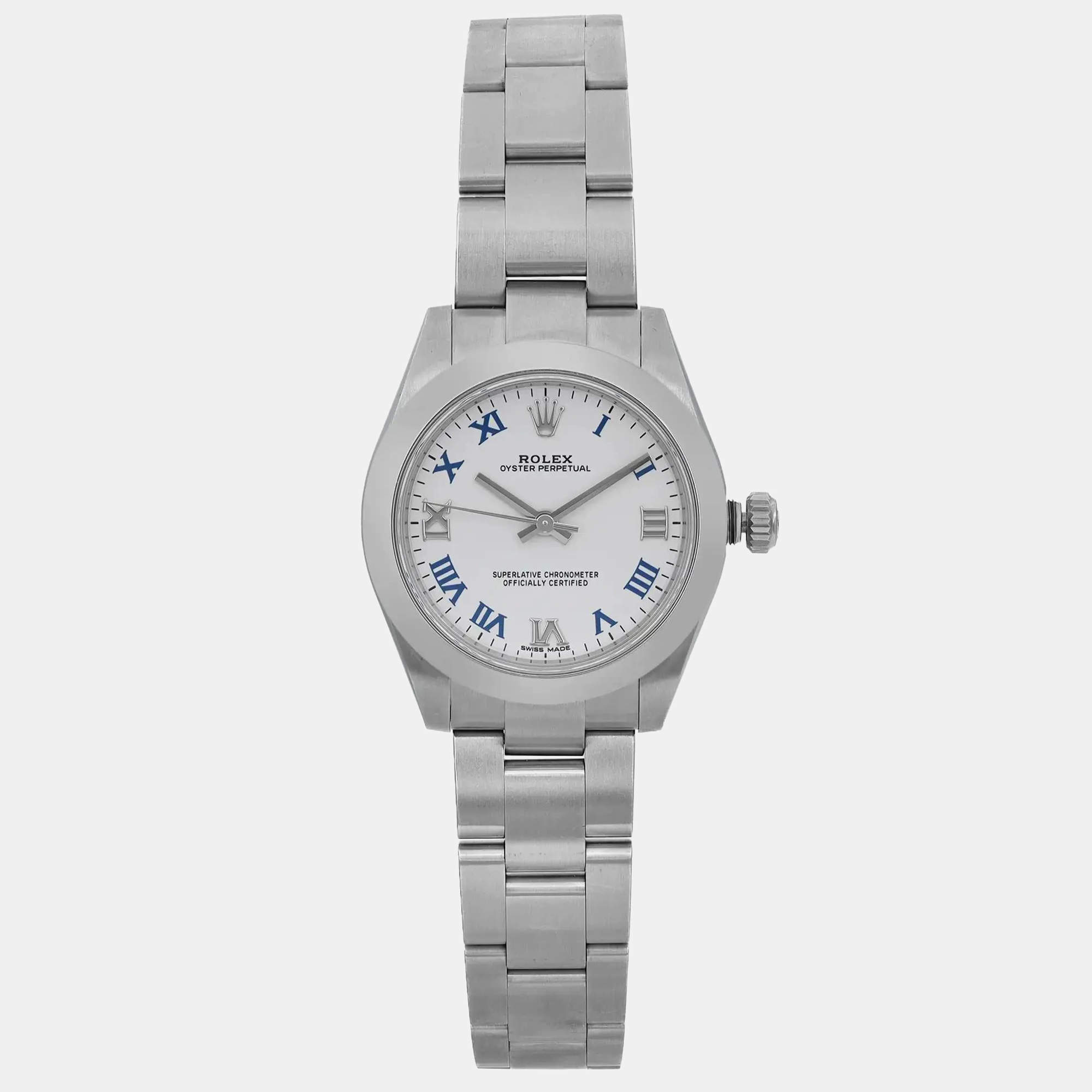 Rolex White Stainless Steel Oyster Perpetual 177200 Automatic Women's Wristwatch 31 mm