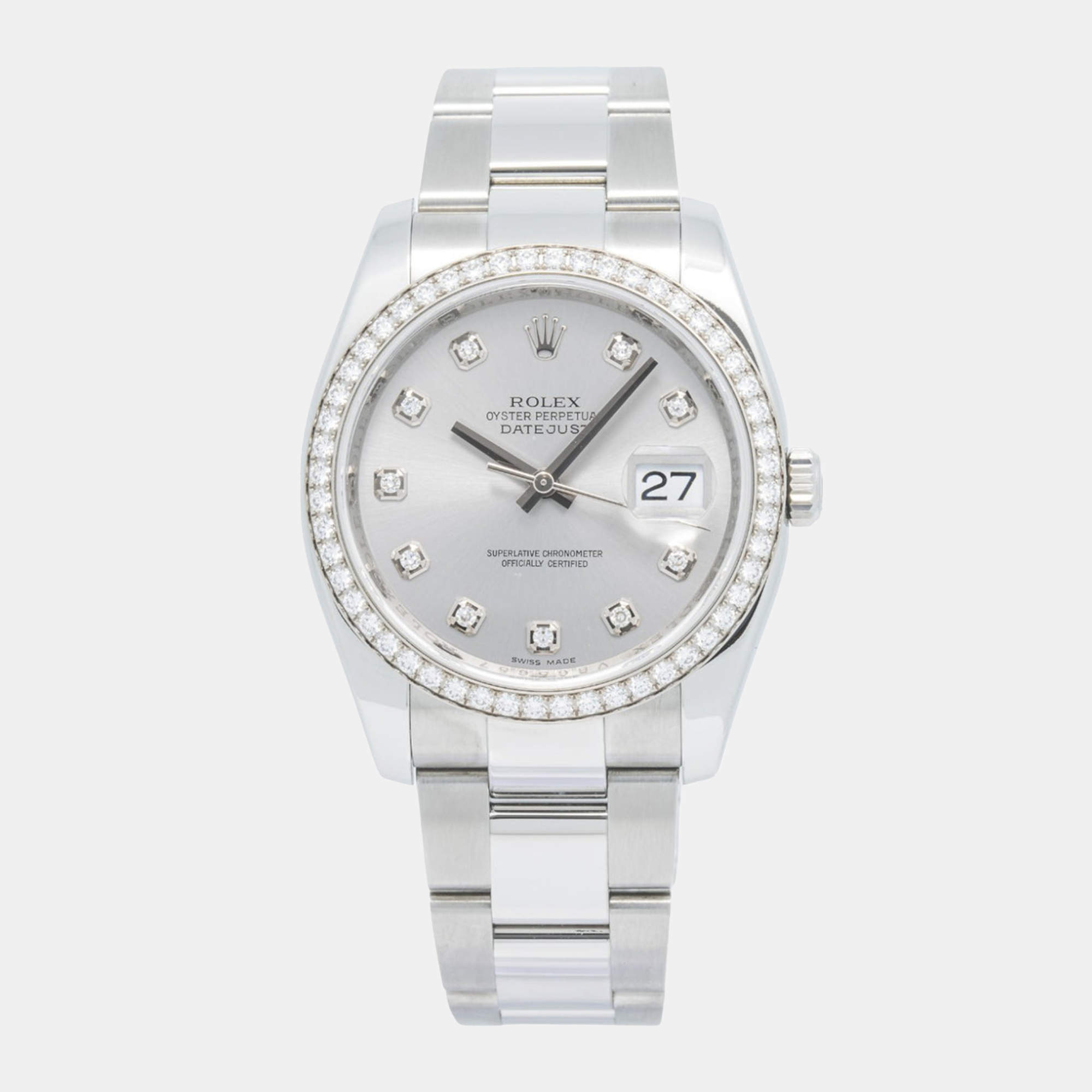 Rolex Silver Stainless Steel Datejust 116244 Automatic Women's Wristwatch 36mm