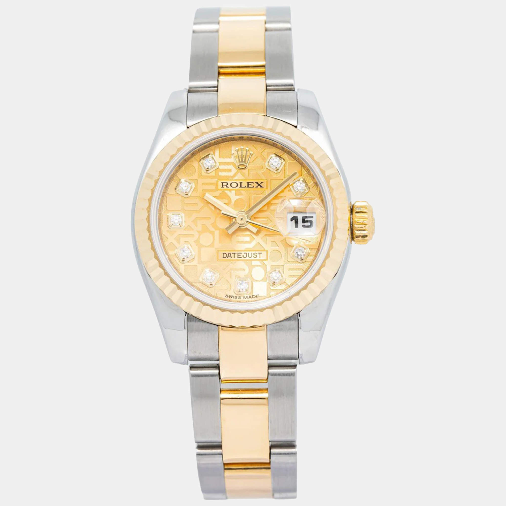 Rolex Datejust 179173 Automatic Champagne 18k Yellow Gold Stainless Steel Diamond Women's Wristwatch 26 mm
