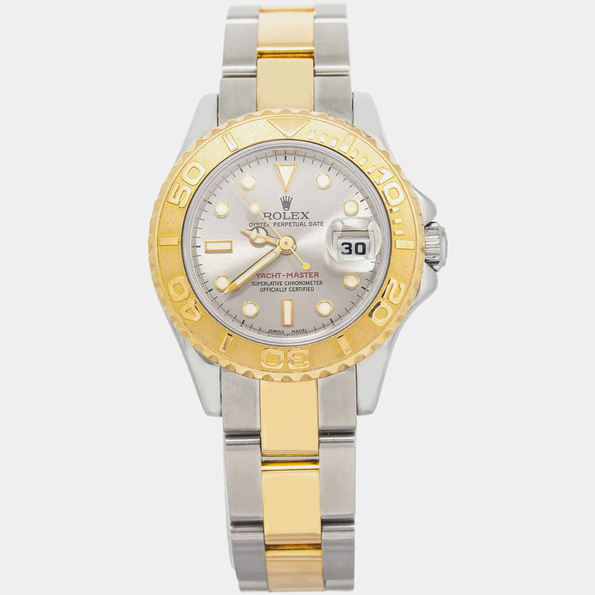 Rolex Silver Yacht-Master 169623 Automatic 18k Yellow Gold Stainless Steel Women's Wristwatch 29 mm