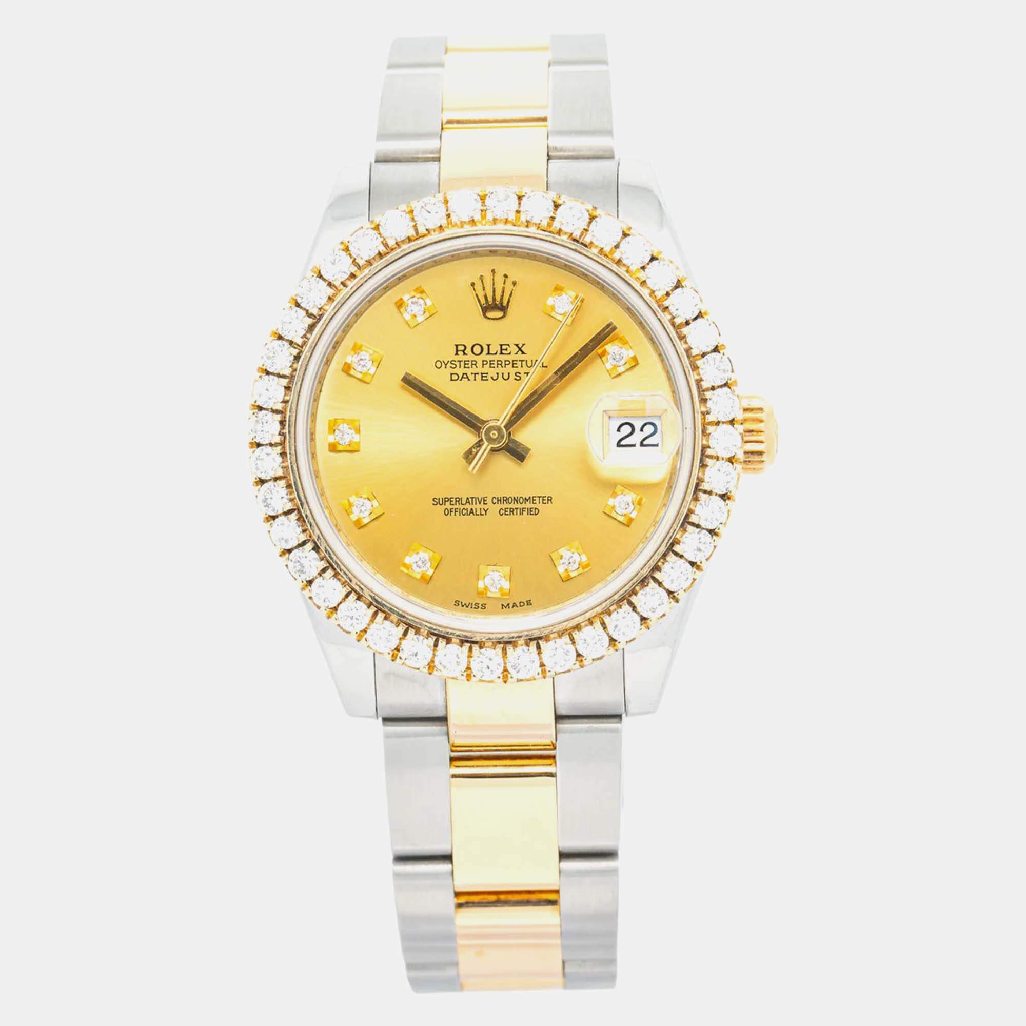 Rolex Datejust 178273 Automatic Champagne 18k Yellow Gold Stainless Steel Diamond Women's Wristwatch 31 mm