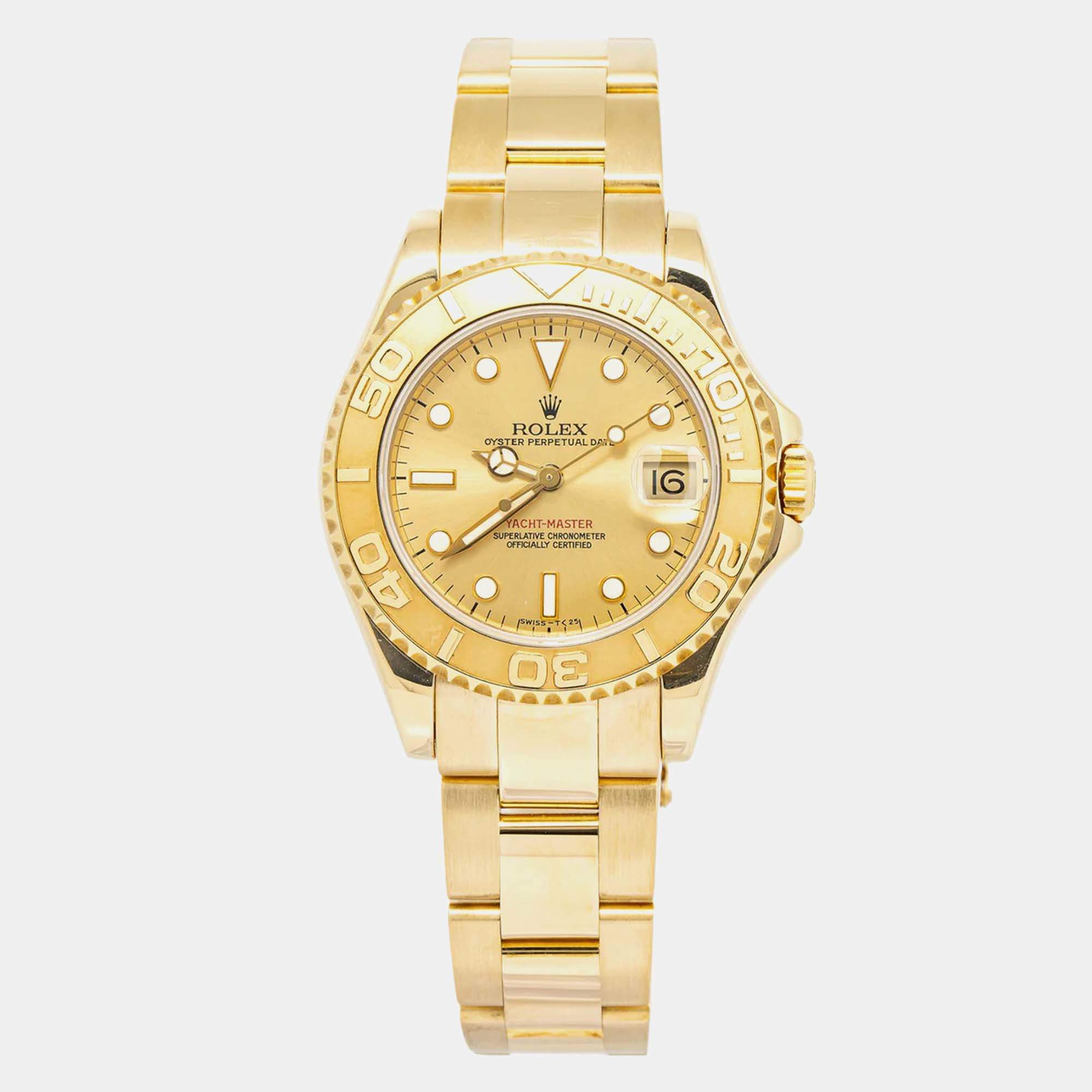 Rolex Yacht-Master 68628 Automatic Champagne 18K Yellow Gold Women's Wristwatch 35 mm
