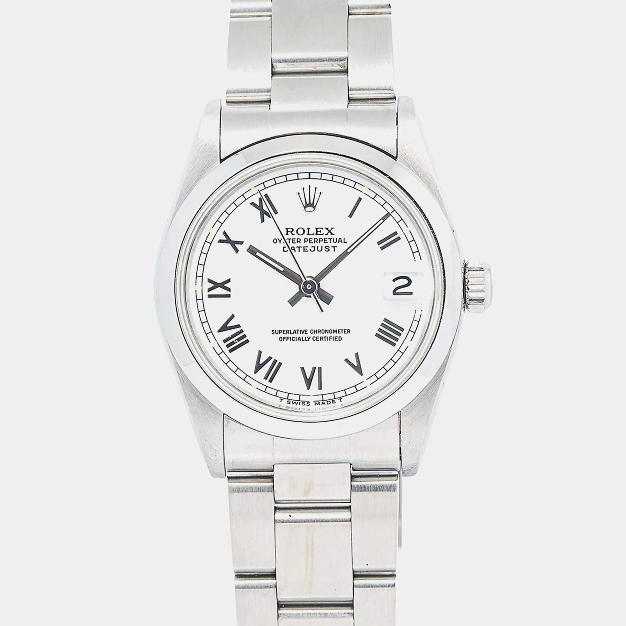 Rolex White Stainless Steel Datejust 68240 Automatic Women's Wristwatch 31 mm