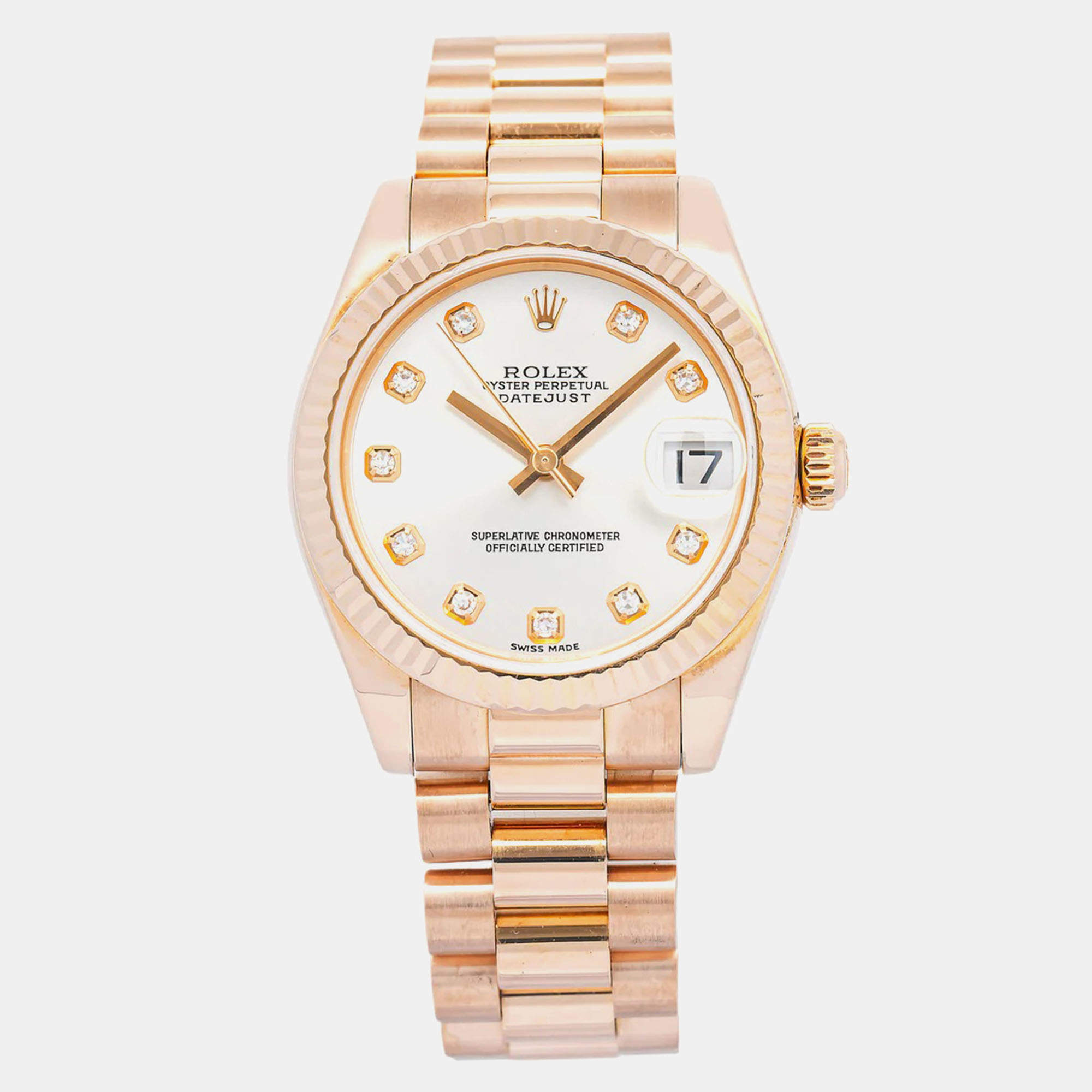 Rolex Datejust 178275 Automatic SIlver 18k Rose Gold DIamond Women's Wristwatch 31 mm