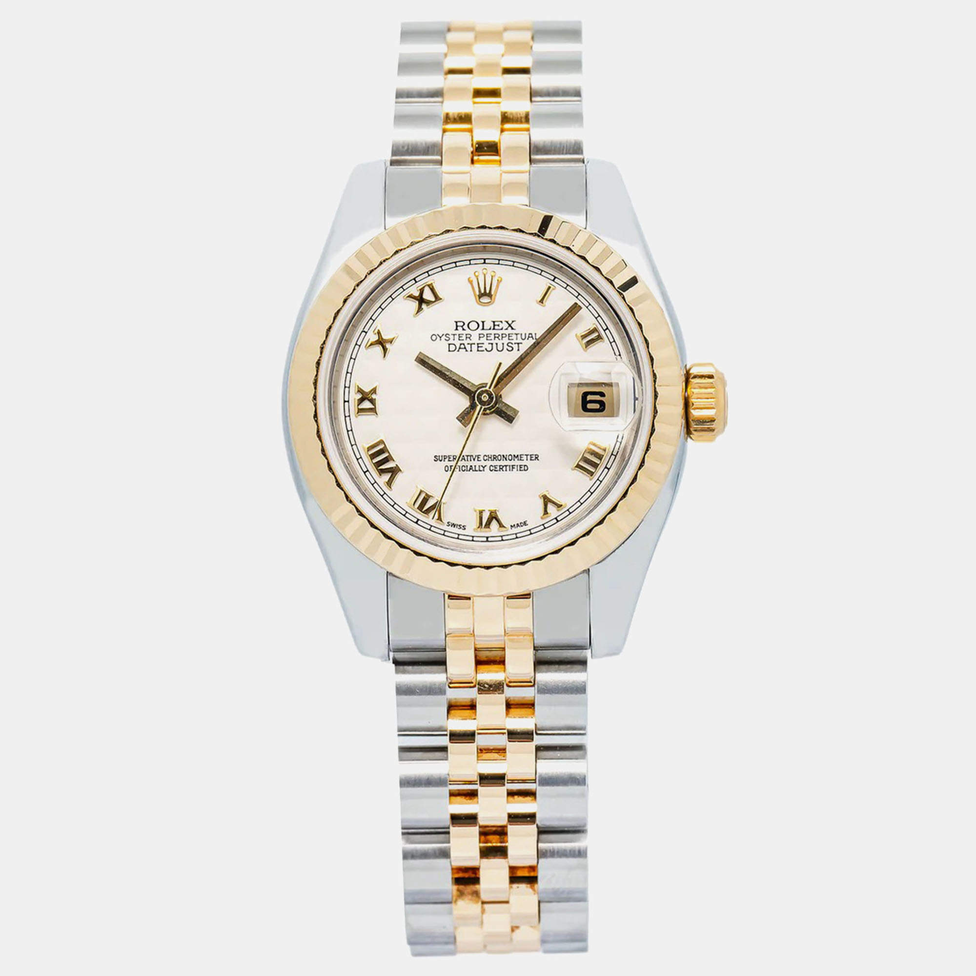 Rolex Datejust 179173 Automatic Cream 18K Yellow Gold Women's Wristwatch 26 mm