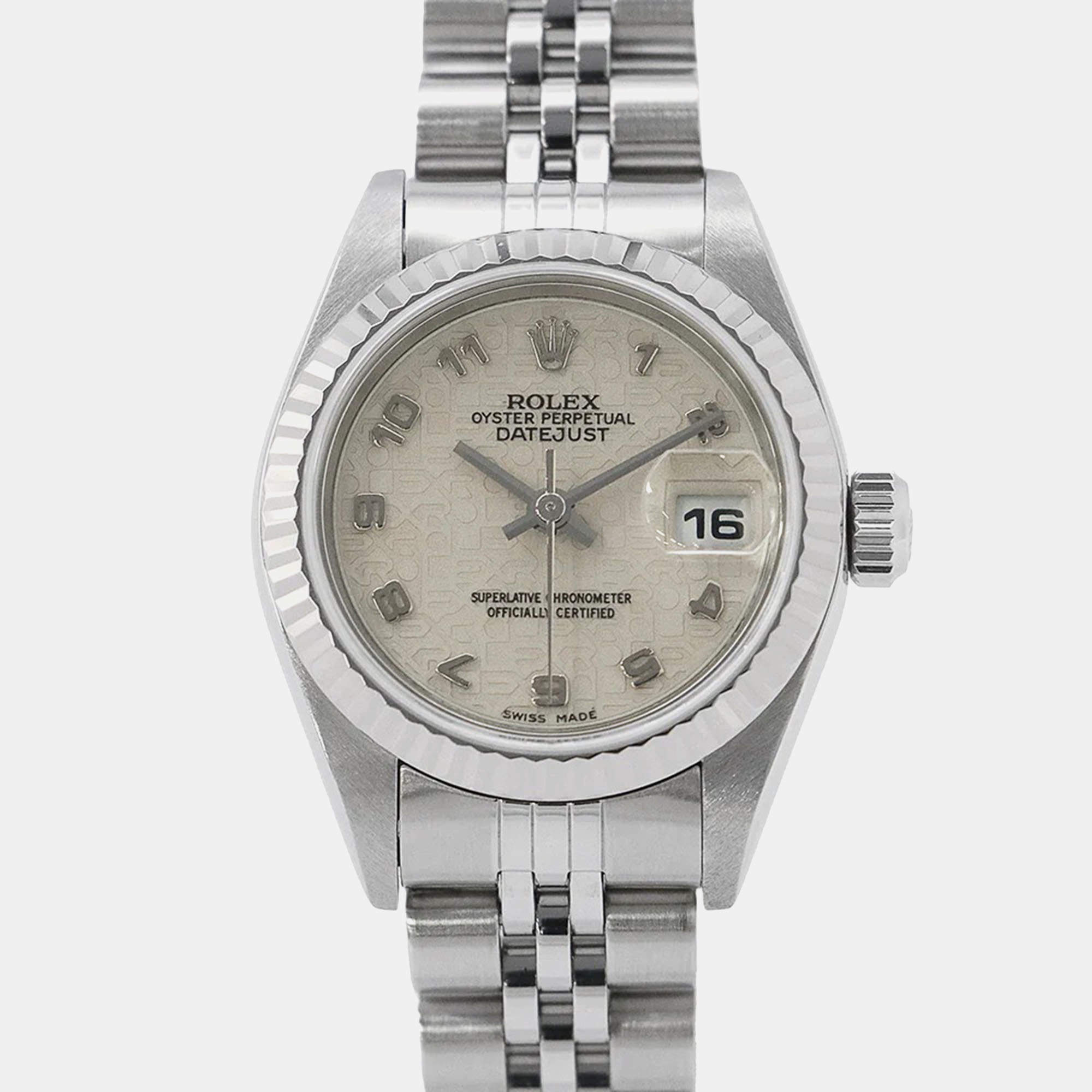 Pre Owned Rolex Datejust 79174 Automatic White 18k White Gold Stainless Steel Women's Wristwatch 26 mm